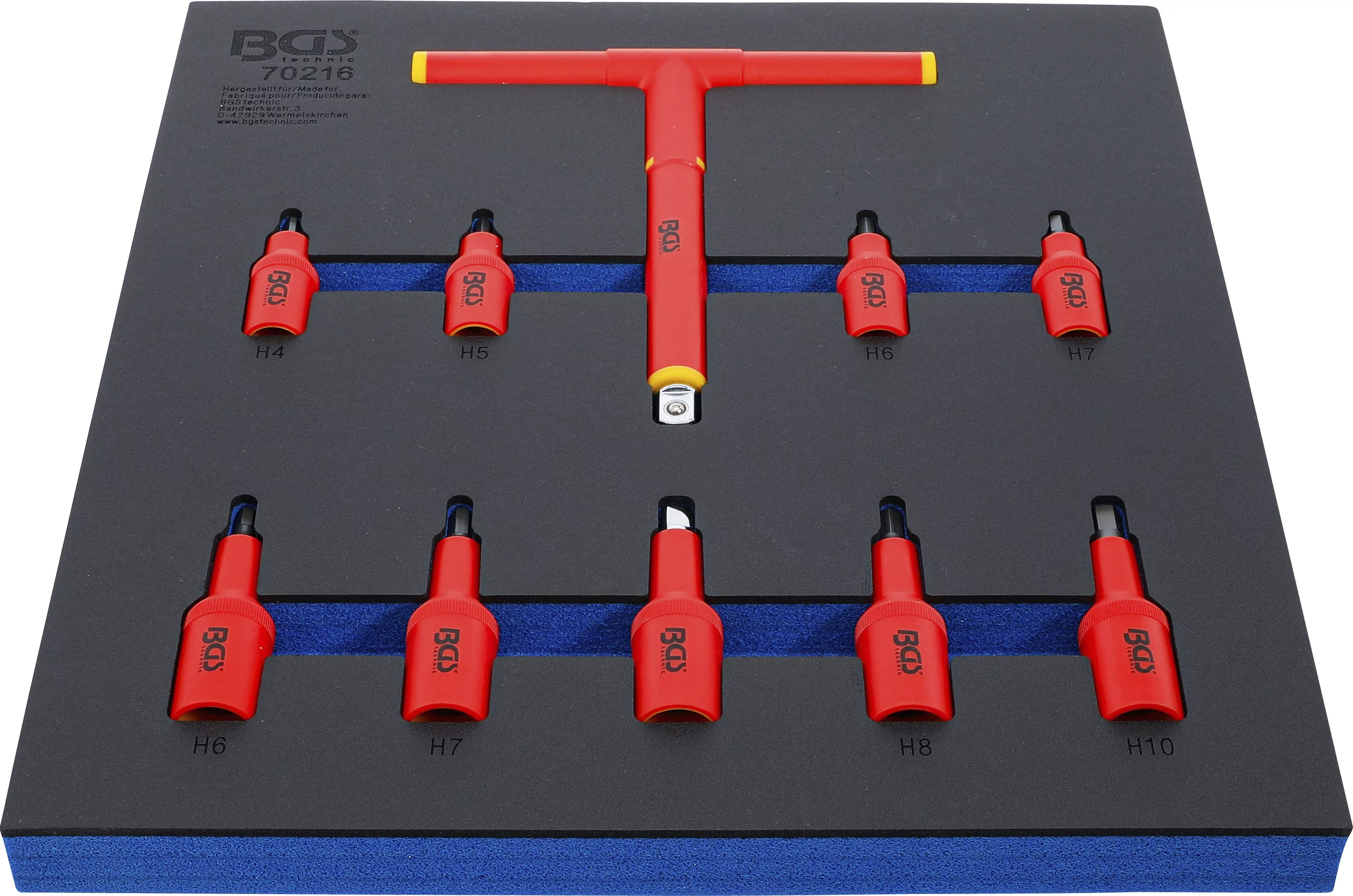 Werkstattwageneinlage 2/3: VDE-Bit-Einsatz-Satz | Antrieb Innenvierkant 10 mm (3/8") / 12,5 mm (1/2") | Innensechskant 4 - 10 mm | 10-tlg.