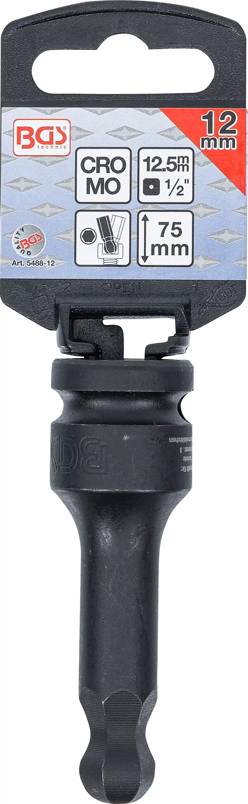 Kraft-Bit-Einsatz | Länge 75 mm | Antrieb Innenvierkant 12,5 mm (1/2") | Innensechskant mit Kugelkopf 12 mm