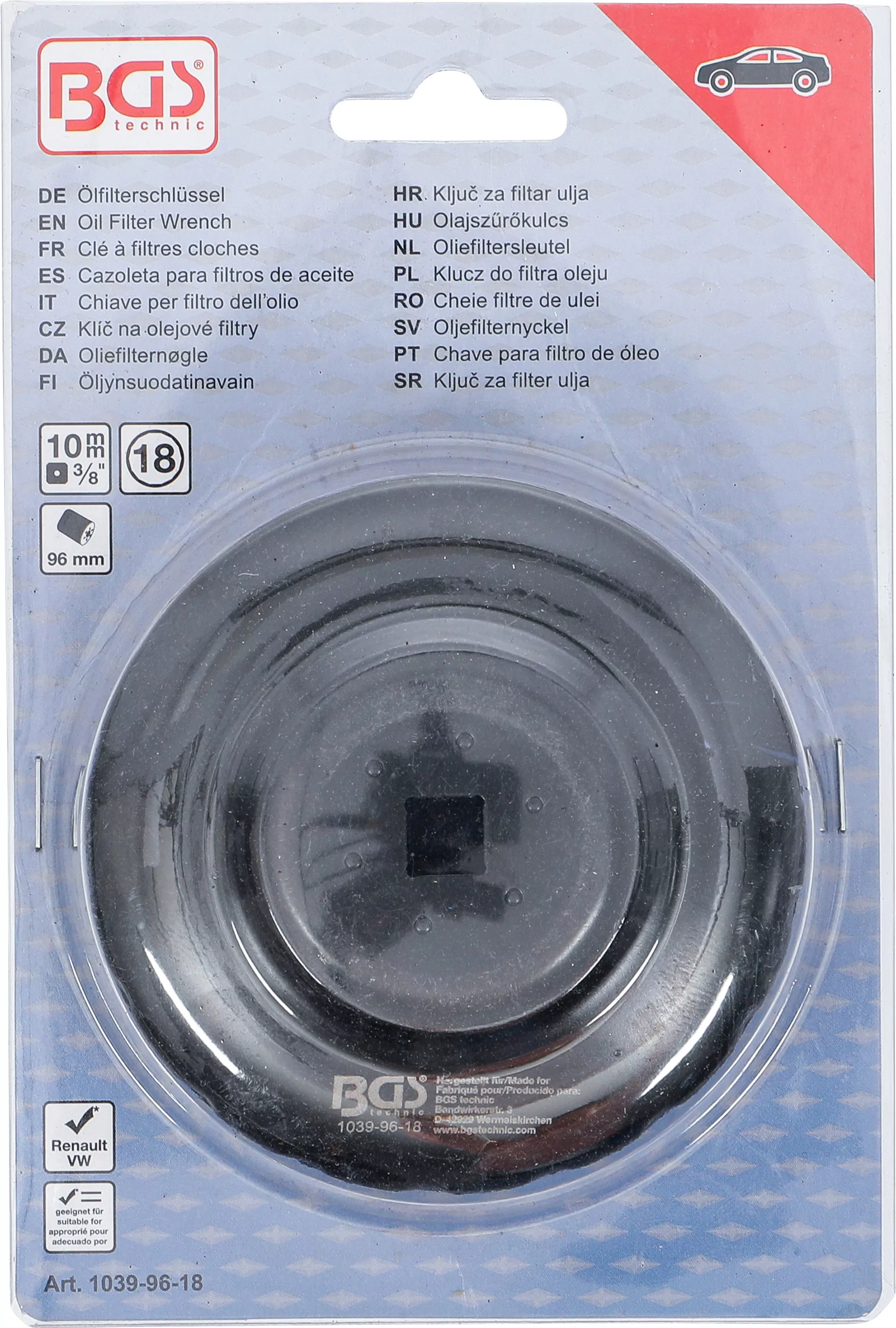 Ölfilterschlüssel | 18-kant | Ø 96 mm | für Renault, VW