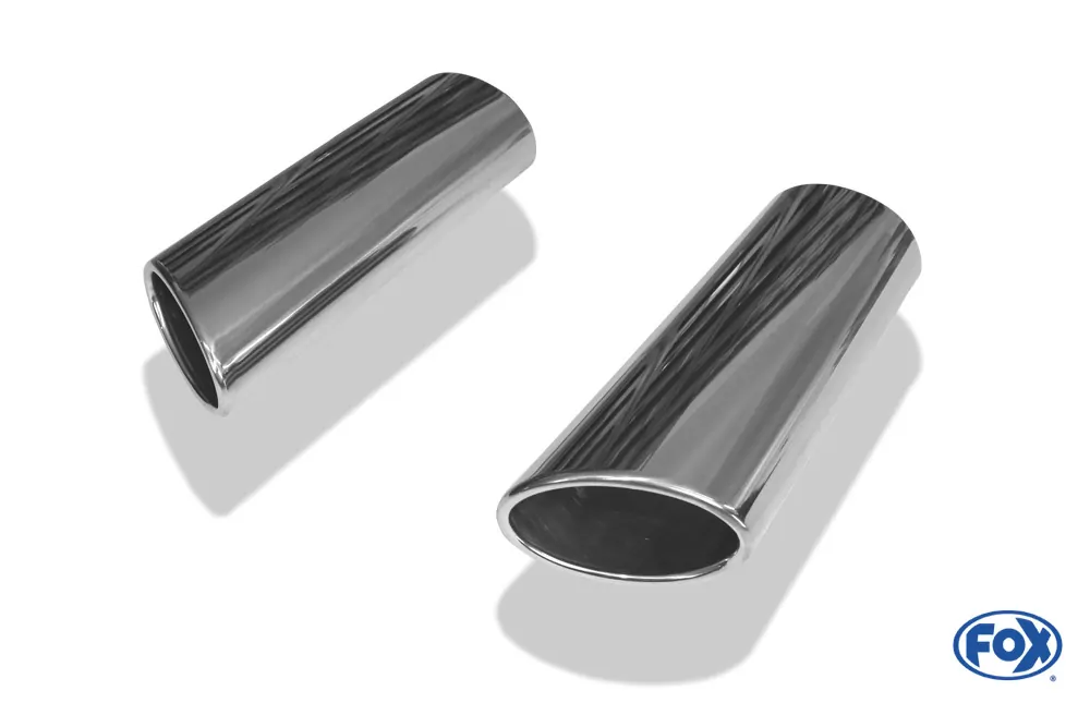 Anschweißendrohr Typ 38 - Rechts & Links  106x71 mm / Länge: 300 mm - oval  - 1x seitlich nach rechts und 1x seitlich nach links abgeschrägt / eingerollt / ohne Absorber