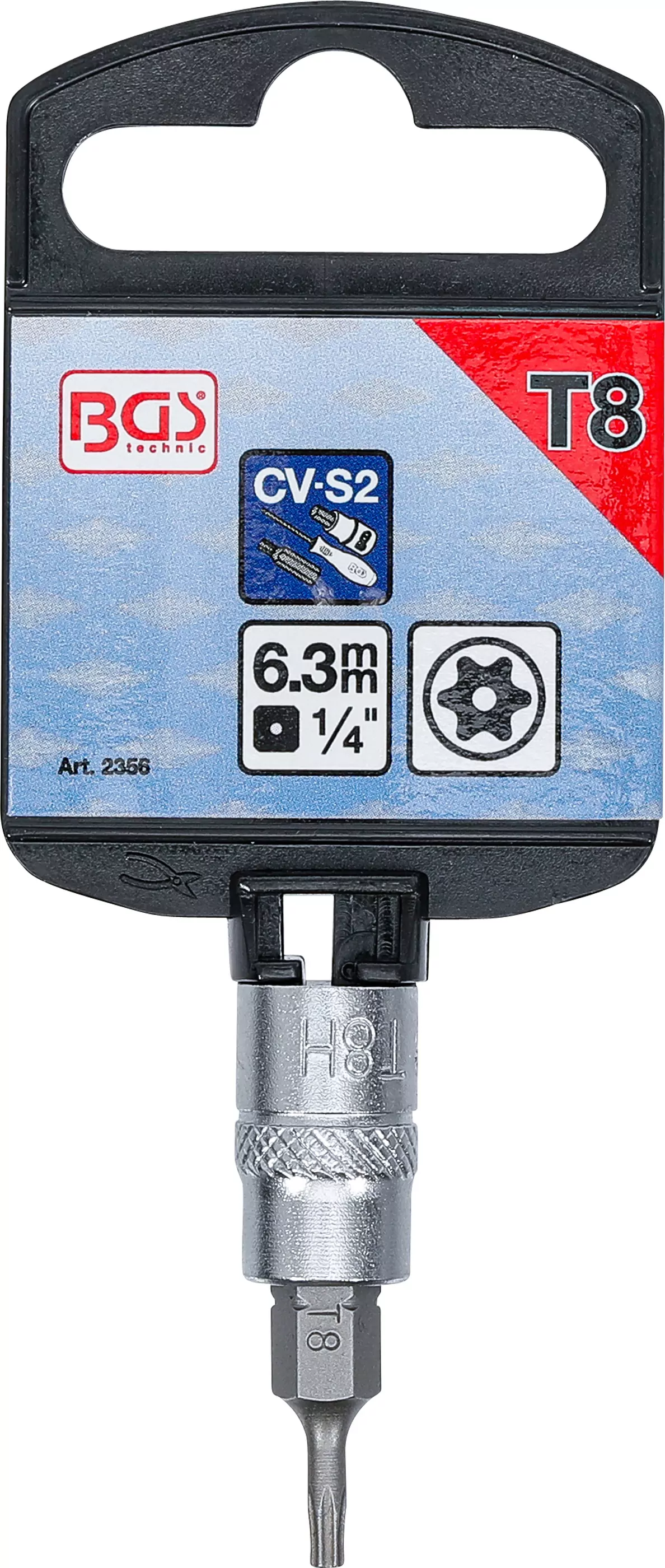 Bit-Einsatz | Antrieb Innenvierkant 6,3 mm (1/4") | T-Profil (für Torx) mit Bohrung T8