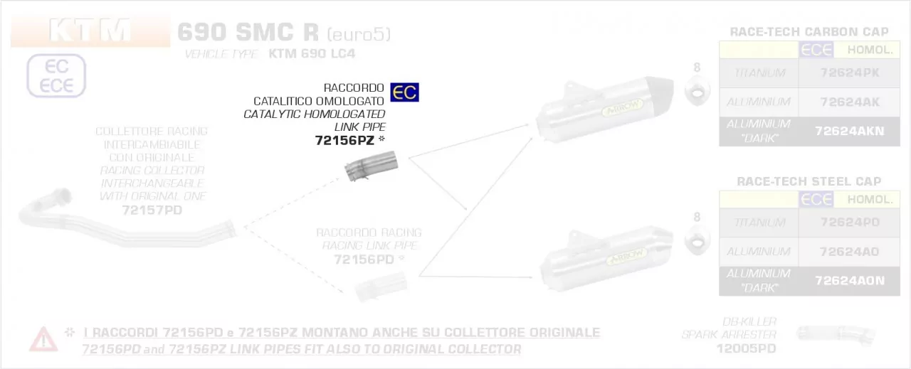 72156PZ-Arrow Verbindungsrohr Mit Kat KTM 690 SMC R-Enduro R,GAS GAS ES 700