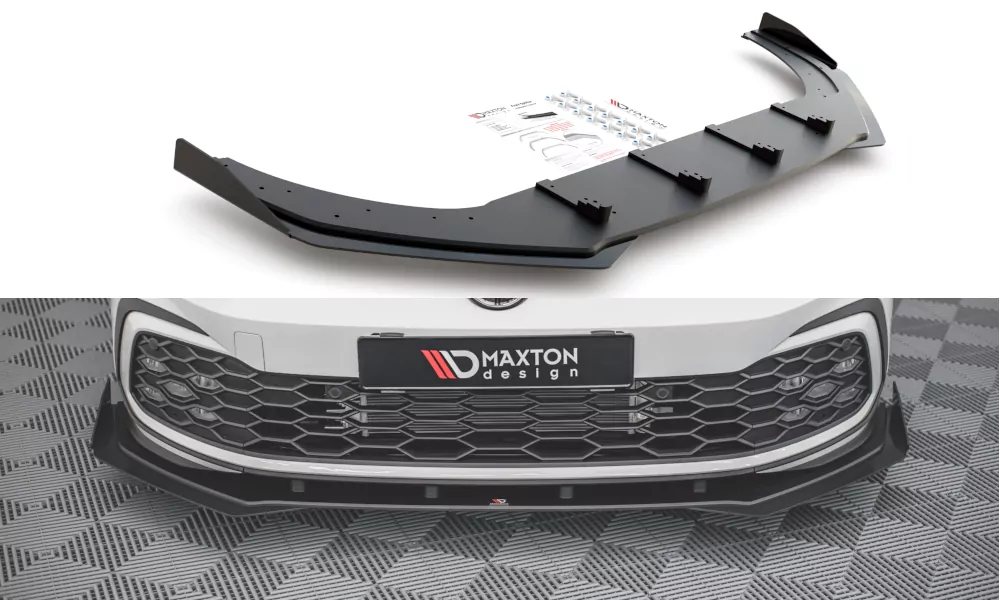 Robuste Racing Front Ansatz Für Passend +Flaps Für Volkswagen Golf GTI / GTE / R-Line Mk8 Schwarz Hochglanz