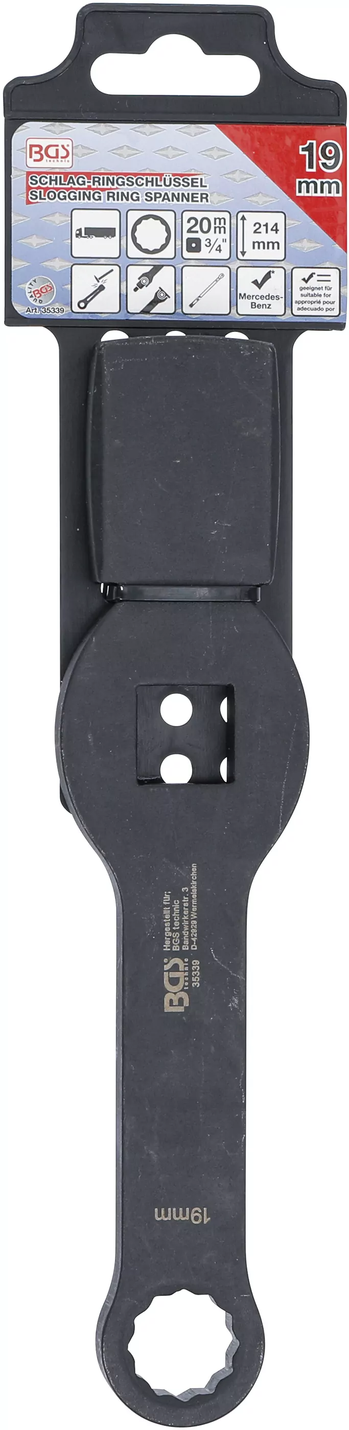 Schlag-Ringschlüssel | Zwölfkant | mit 2 Schlagflächen | SW 19 mm