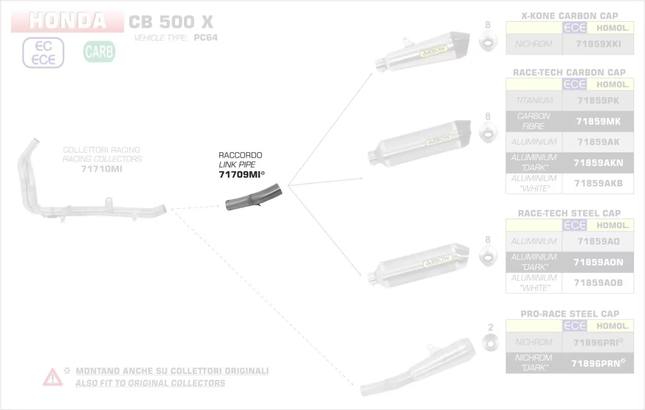 71709MI-Arrow Zwischenrohr Honda CB 500 X 19-