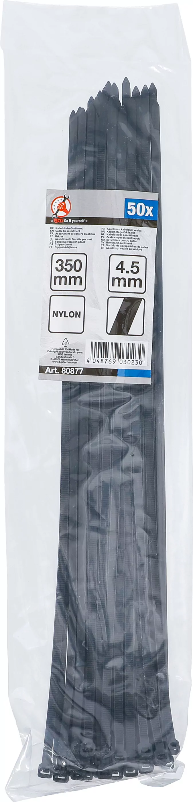 Kabelbinder-Sortiment | schwarz | 4,5 x 350 mm | 50-tlg.