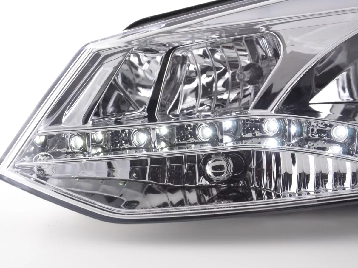 Scheinwerfer Set Daylight LED TFL-Optik VW Polo Typ 6R Bj. 2010- chrom für Rechtslenker