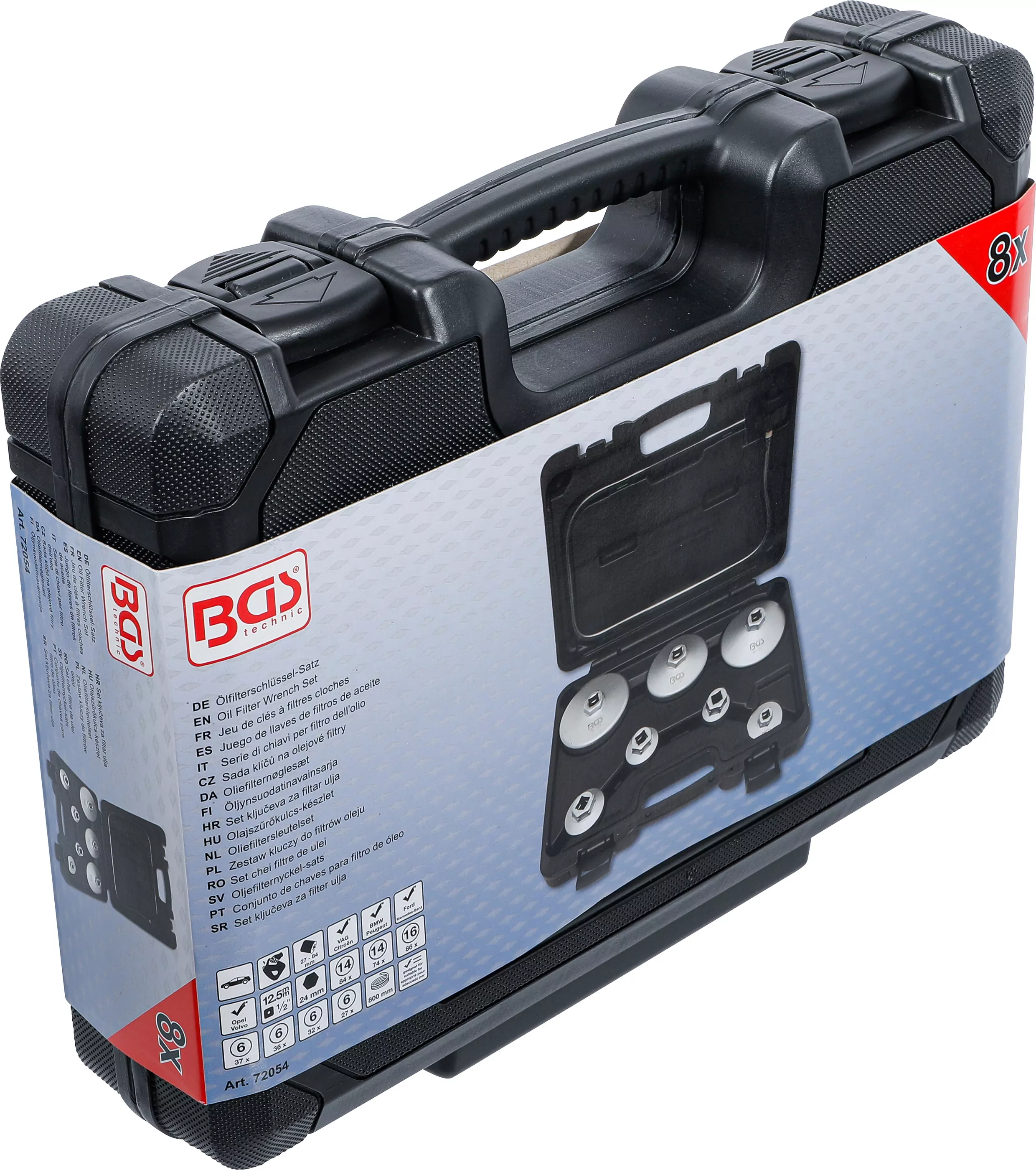 Ölfilterschlüssel-Satz | mit Ölfilter-Ablassschlauch | für VAG, BMW, Citroën, Peugeot, Ford, Mercedes-Benz, Opel, Volvo | 8-tlg.