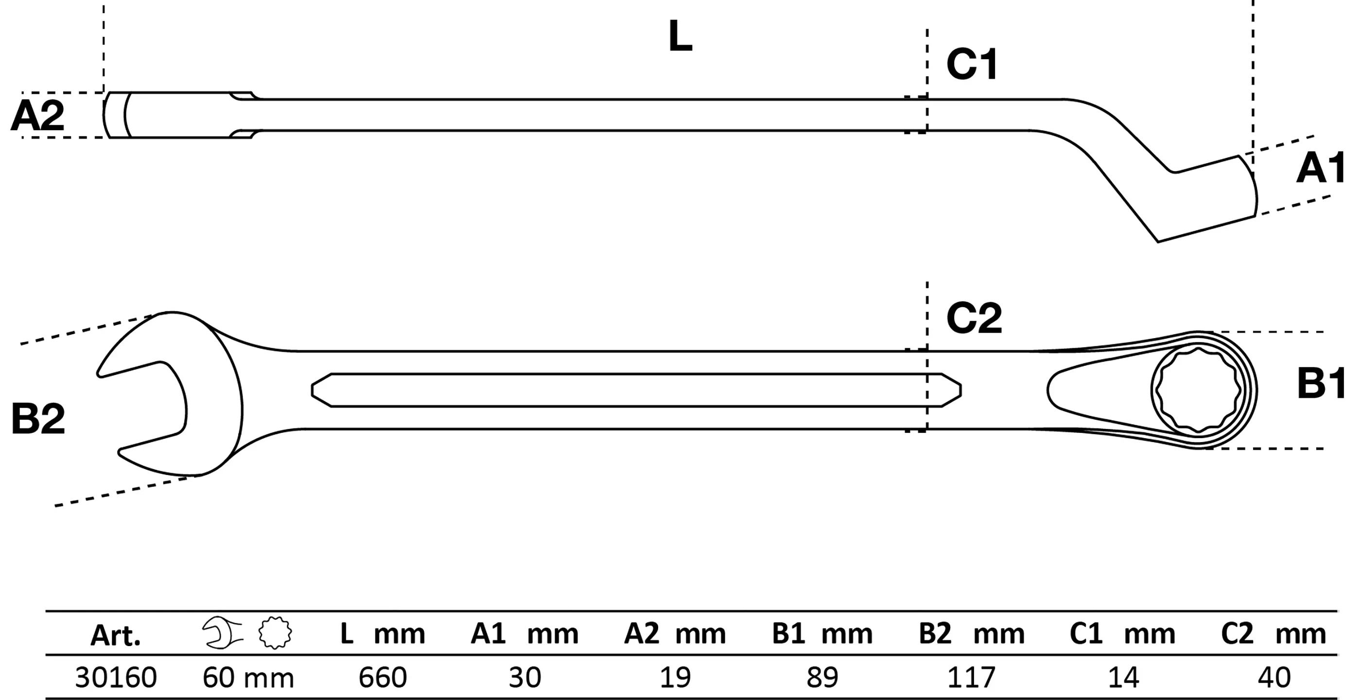 Maul-Ringschlüssel, gekröpft | SW 60 mm