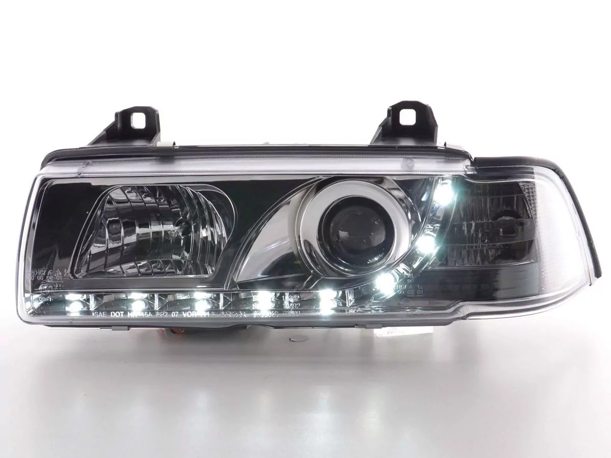 Scheinwerfer Set Daylight LED Tagfahrlicht BMW 3er E36 Coupe/Cabrio Bj. 92-98 chrom für Rechtslenker
