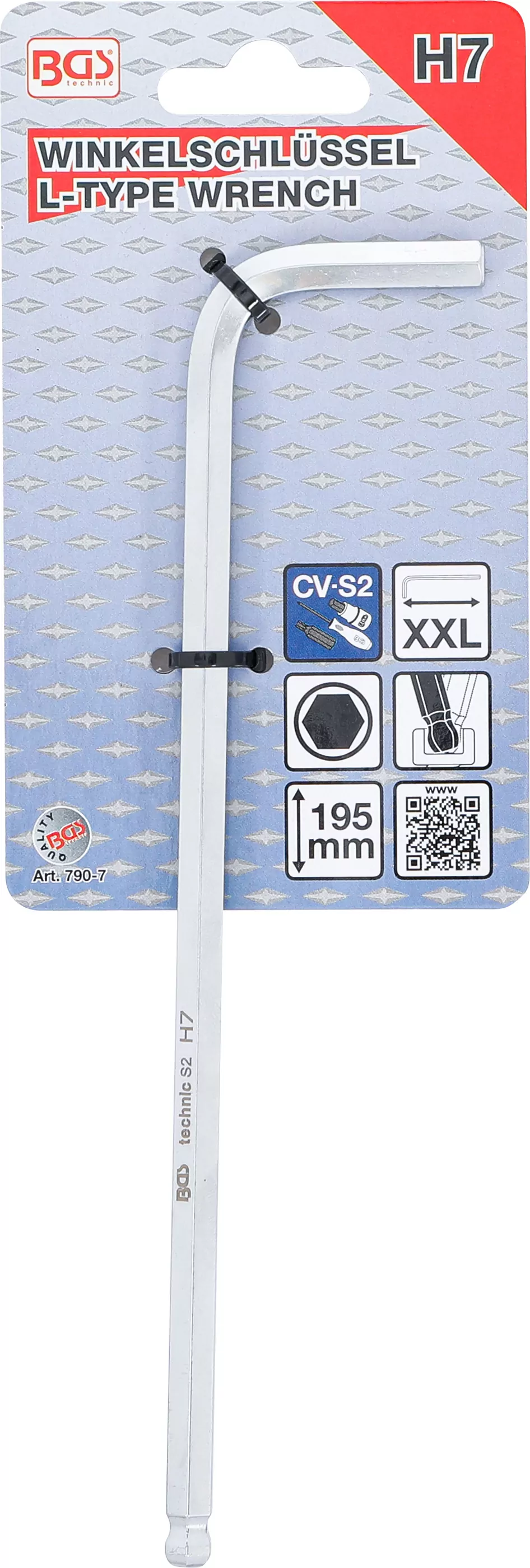 Winkelschlüssel | extra lang | Innensechskant / Innensechskant mit Kugelkopf 7 mm