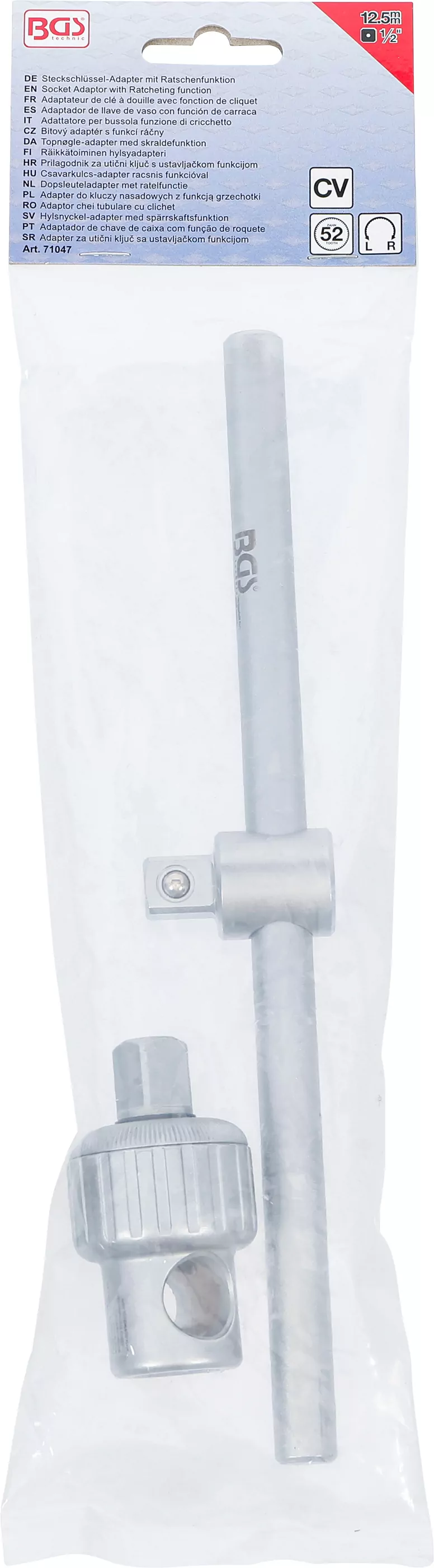 Steckschlüssel-Adapter mit Ratschenfunktion | mit Gleitgriff | Abtrieb 12,5 mm (1/2")