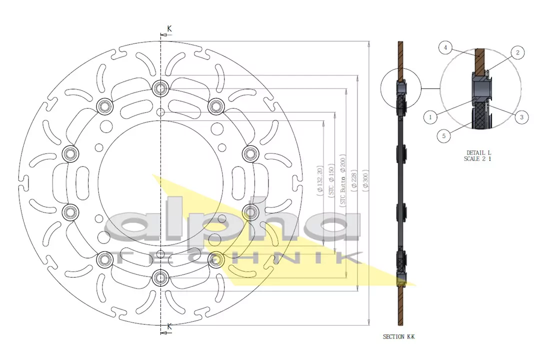 alpha Technik Bremsscheibe Omega-Design ABD33 vorne für Yamaha YZF-R1 YZF-R6 TRM 900 XJ600 XT660 XJR1300 XV950