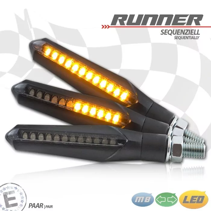 Led-blinker Runner | Sequenziell | Schwarz | Get.| Paar | M8 | L 70 X T 20 X H 23,5 Mm | E-geprüft