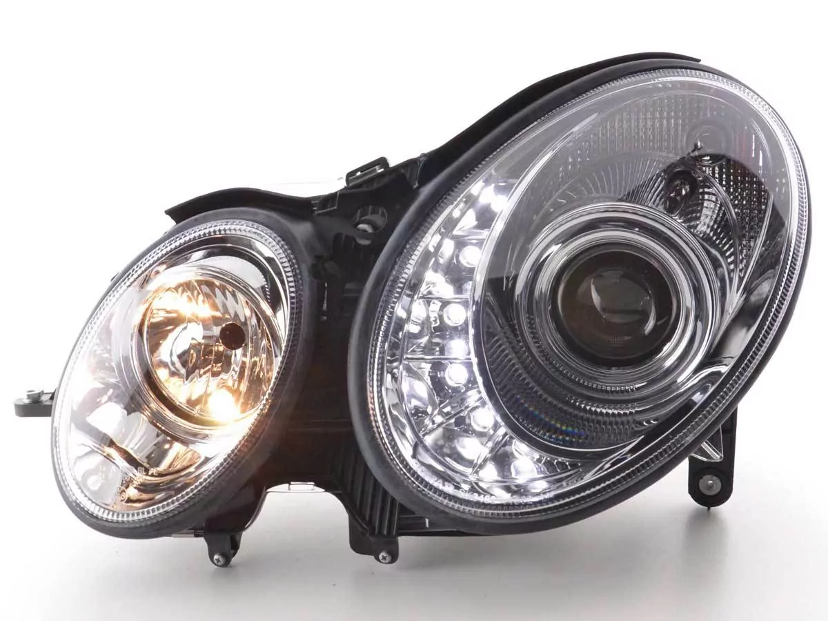 Scheinwerfer Set Daylight LED TFL-Optik Mercedes E-Klasse Typ W211 Bj. 02-06 chrom