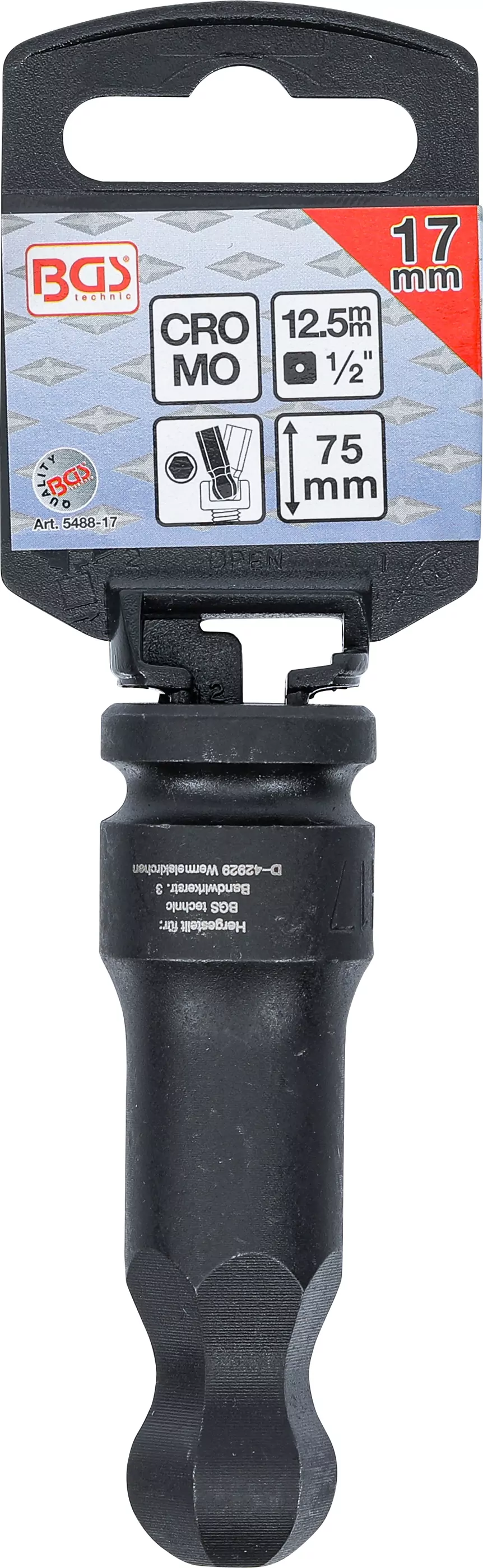 Kraft-Bit-Einsatz | Länge 75 mm | Antrieb Innenvierkant 12,5 mm (1/2") | Innensechskant mit Kugelkopf 17 mm