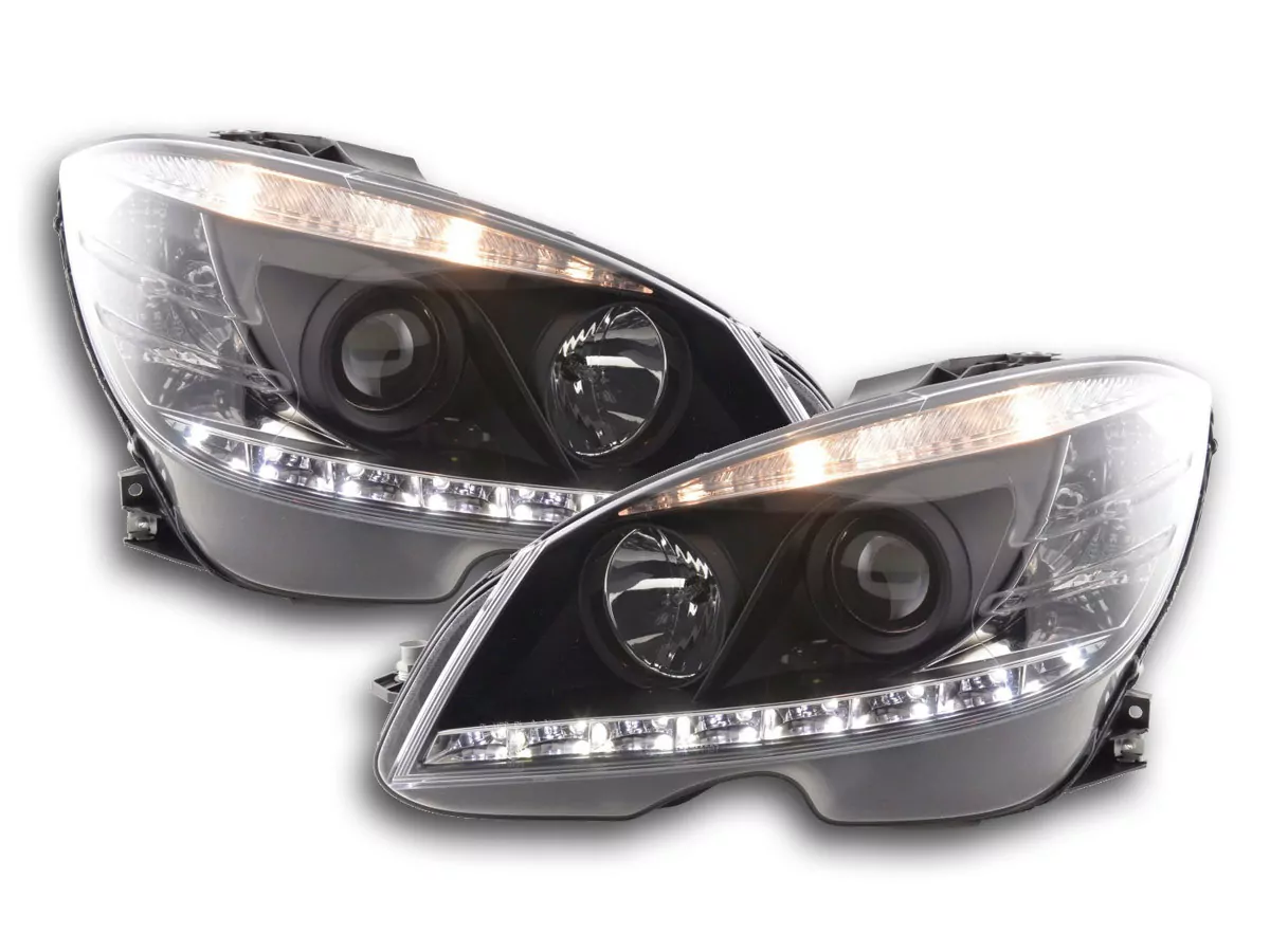 Scheinwerfer Set Daylight LED TFL-Optik Mercedes C-Klasse W204 Bj. 07-10 schwarz