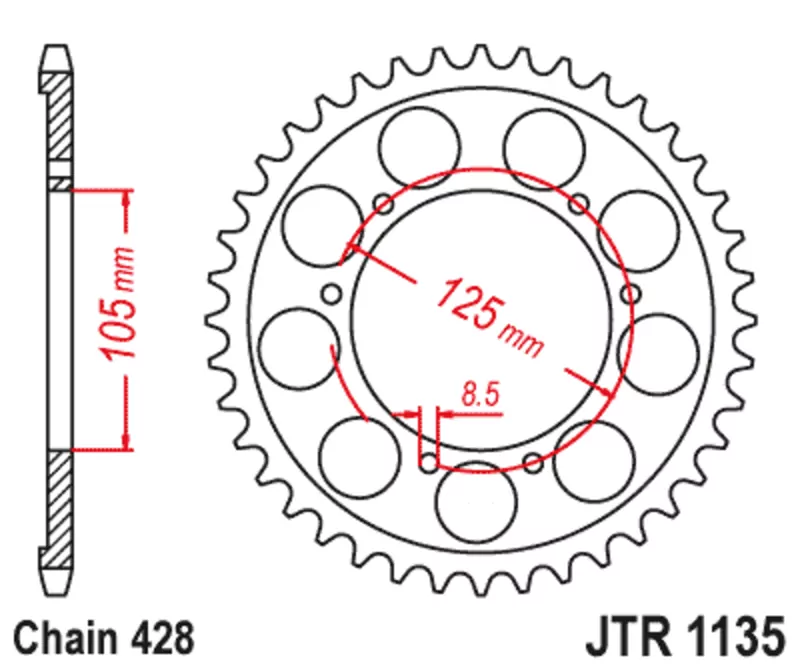 JT SPROCKETS Standard Stahl Kettenrad hinten 1135 - 428