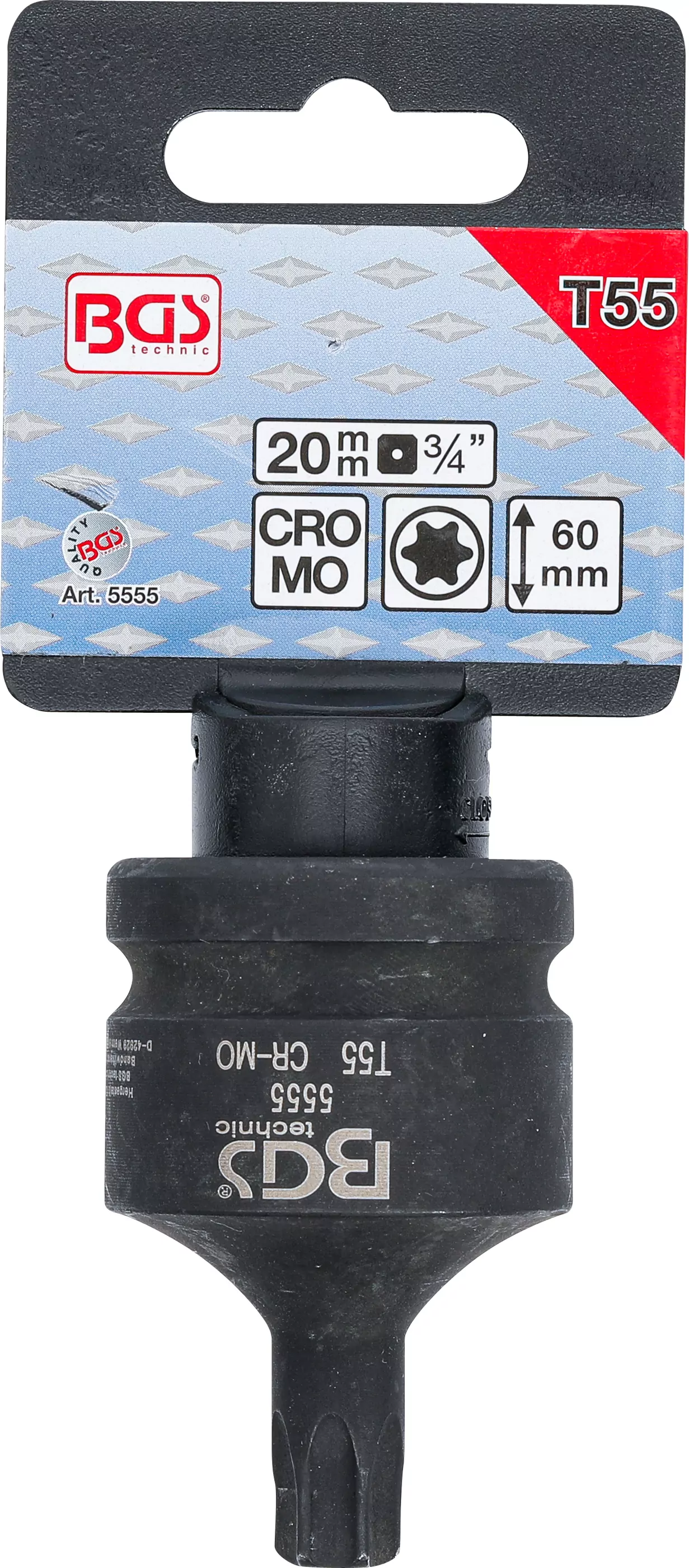 Kraft-Bit-Einsatz | Länge 60 mm | Antrieb Innenvierkant 20 mm (3/4") | T-Profil (für Torx) T55