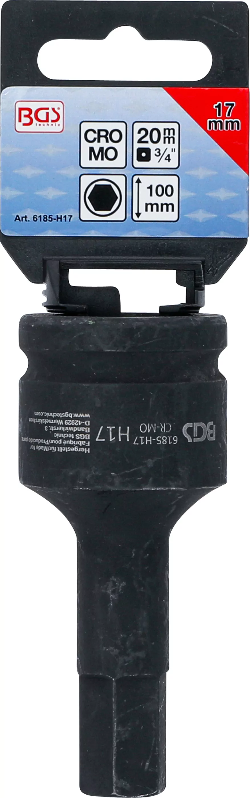 Kraft-Bit-Einsatz | Länge 100 mm | Antrieb Innenvierkant 20 mm (3/4") | Innensechskant 17 mm