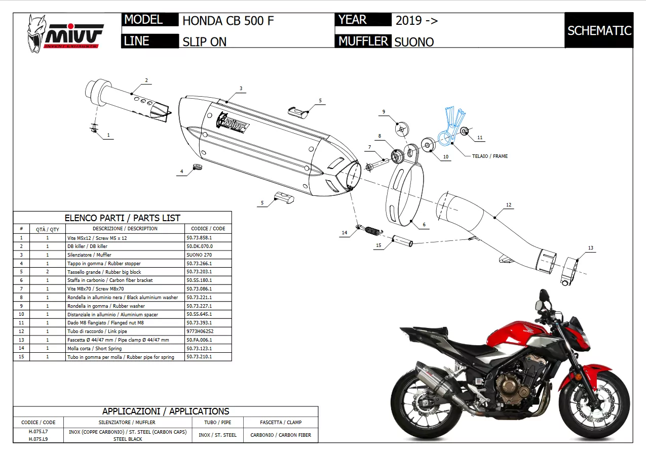 MIVV Suono Edelstahl Schwarz HONDA CB 500 F 2019 >