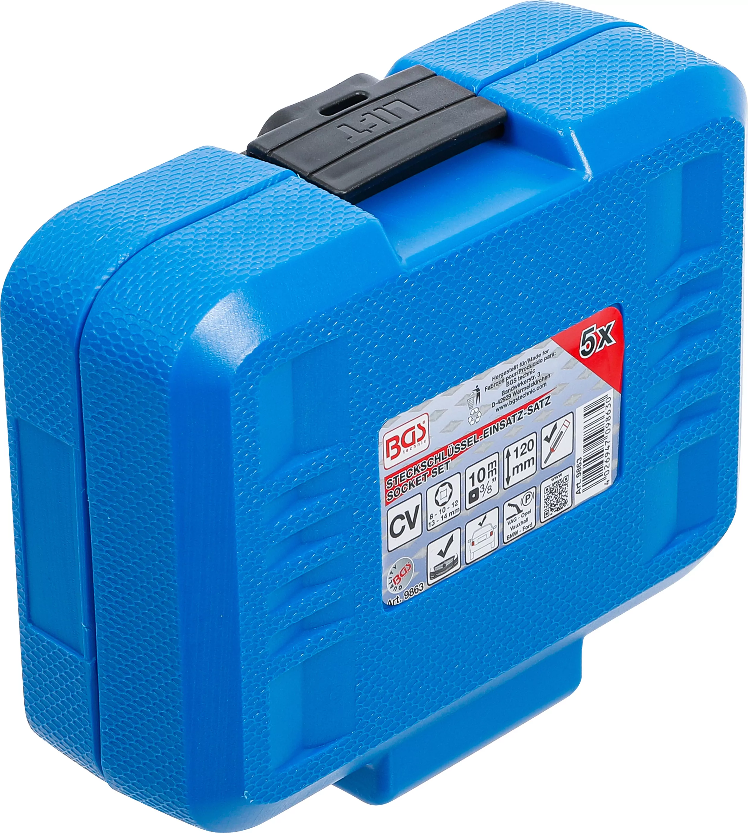 Steckschlüssel-Einsatz-Satz, Sechskant, extra tief | Antrieb Innenvierkant 10 mm (3/8") | SW 8 - 14 mm | 5-tlg.