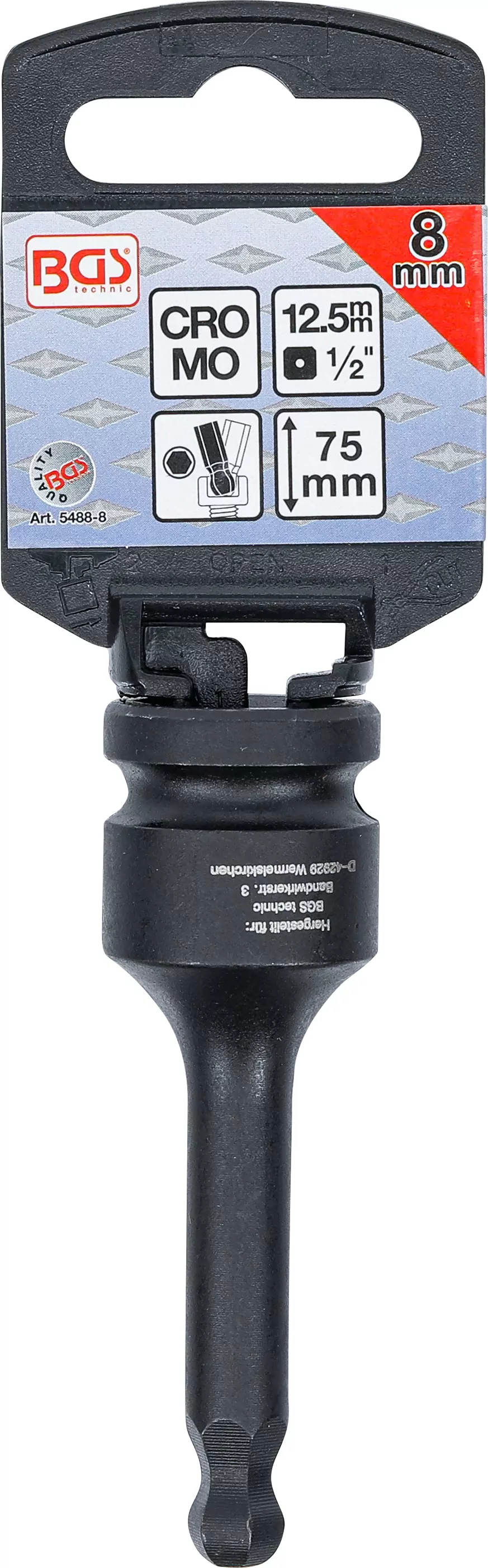 Kraft-Bit-Einsatz | Länge 75 mm | Antrieb Innenvierkant 12,5 mm (1/2") | Innensechskant mit Kugelkopf 8 mm