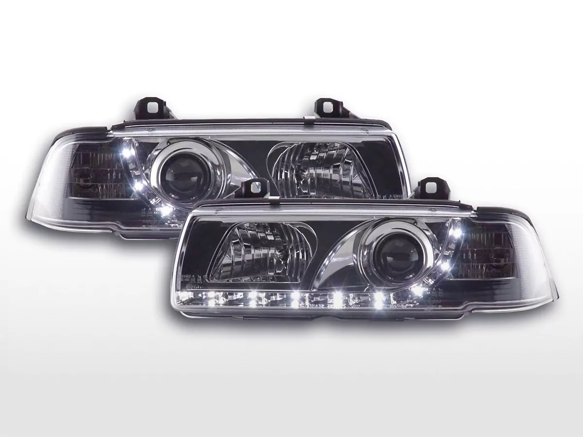 Scheinwerfer Set Daylight LED TFL-Optik BMW 3er Limo Typ E36 Bj. 92-98 chrom