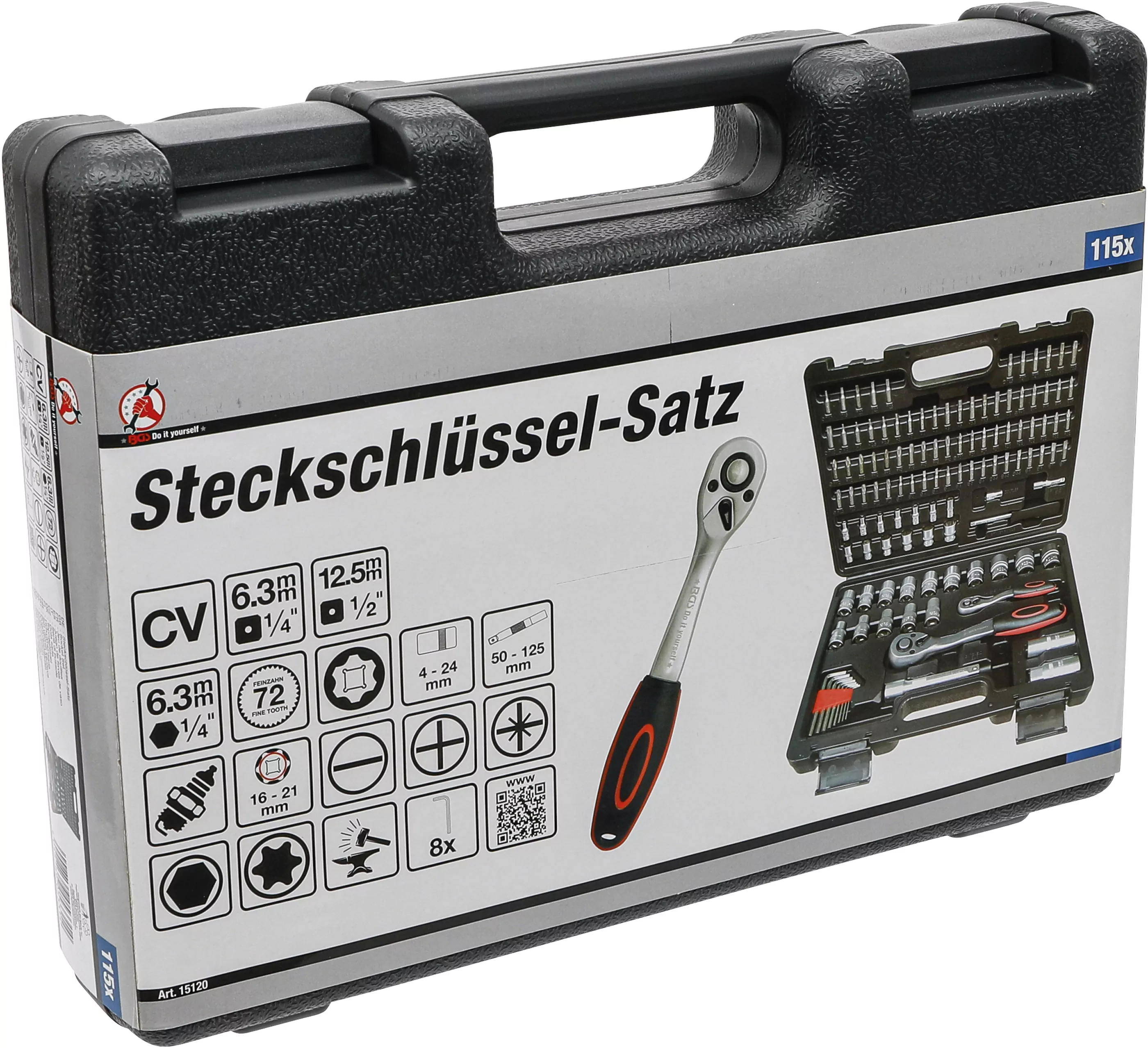 Steckschlüssel-Satz Wellenprofil | Antrieb 6,3 mm (1/4") / 12,5 mm (1/2") | 115-tlg.