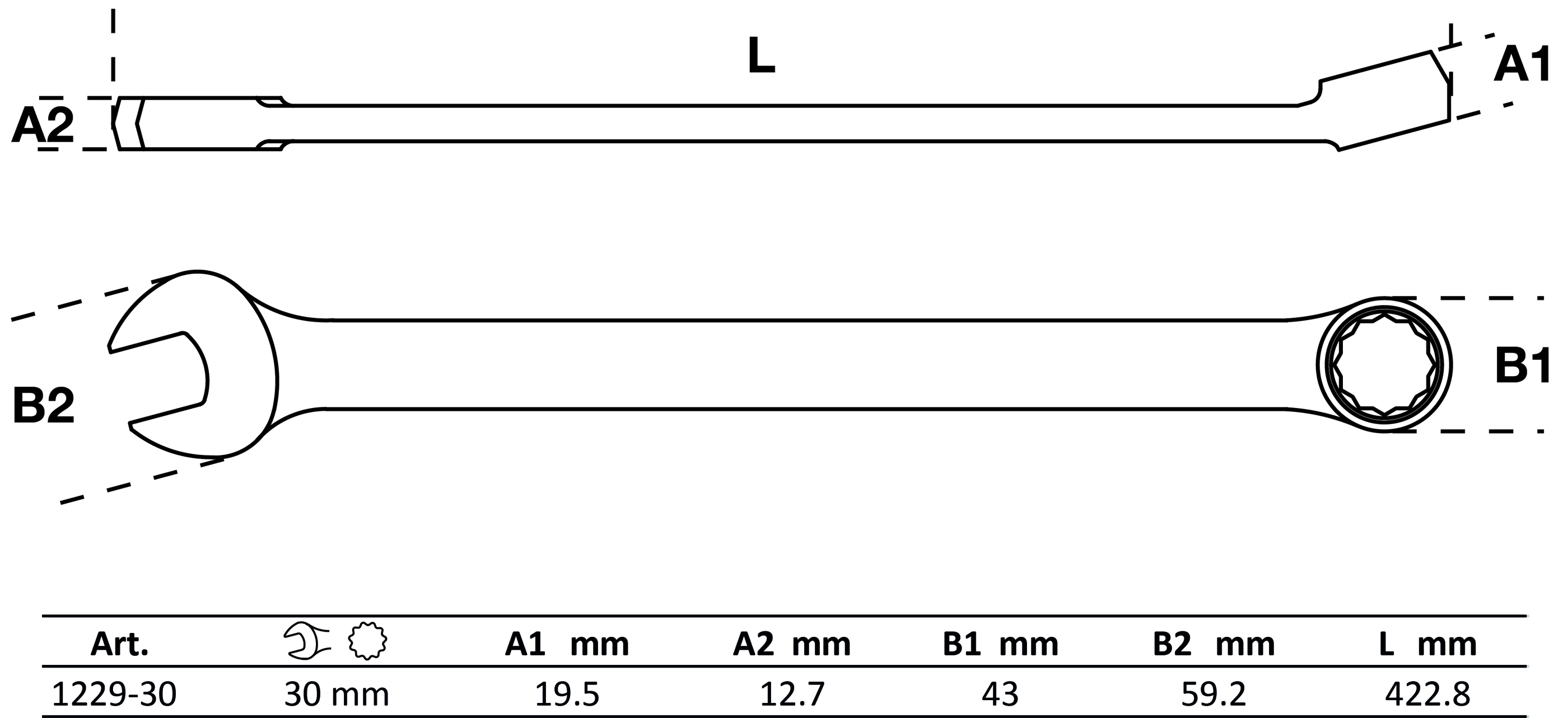 Maul-Ringschlüssel | extra lang | SW 30 mm