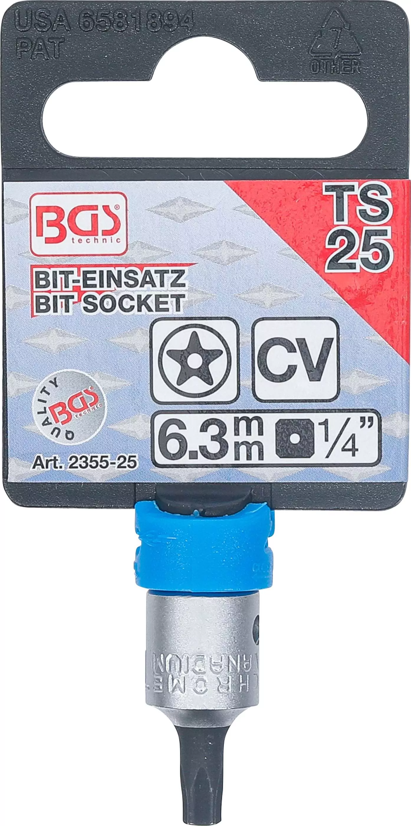 Bit-Einsatz | Antrieb Innenvierkant 6,3 mm (1/4") | TS-Profil (für Torx Plus) mit Bohrung TS25