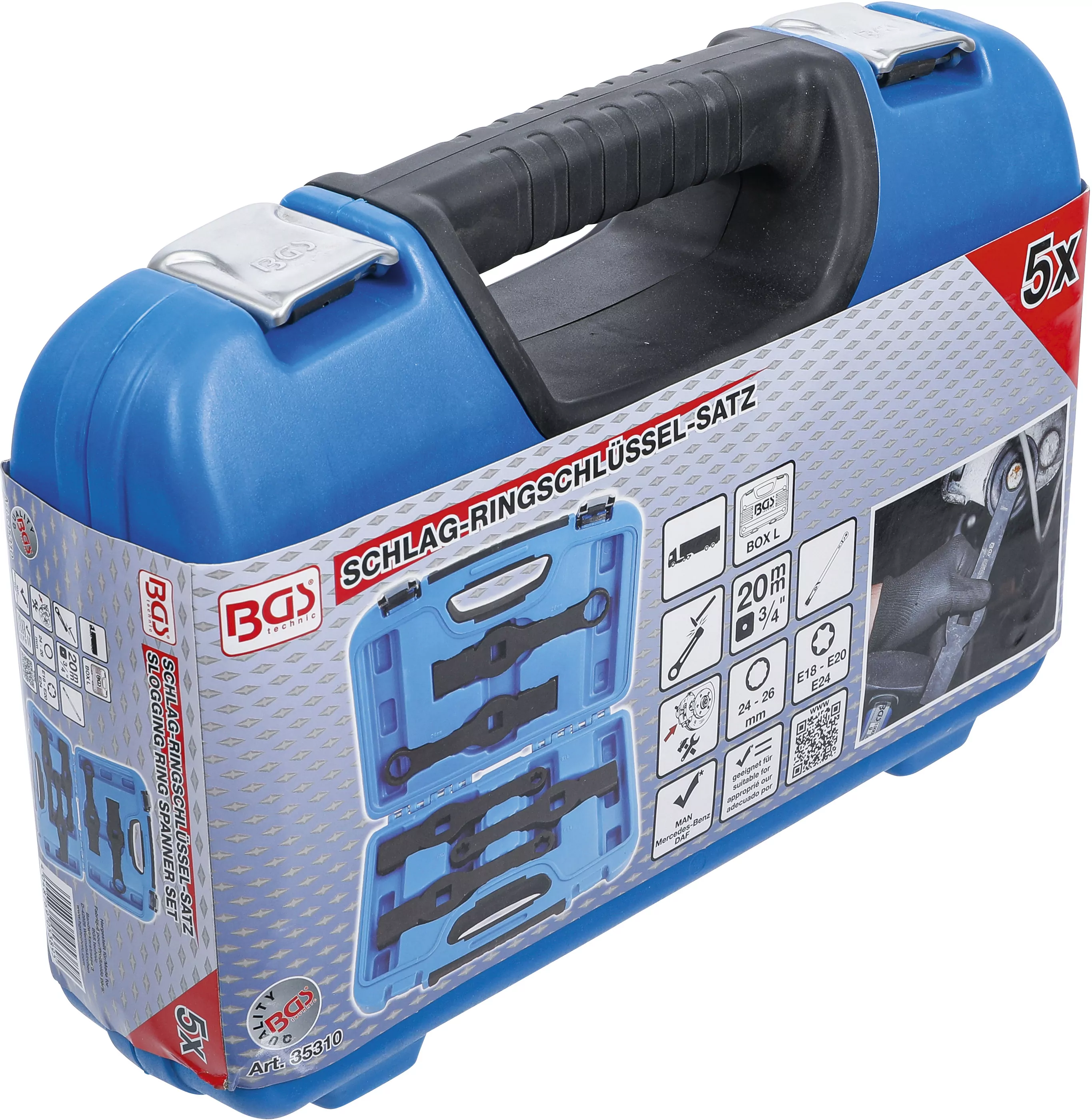 Schlag-Ringschlüssel-Satz | Zwölfkant / E-Profil (für Torx) | 5-tlg.