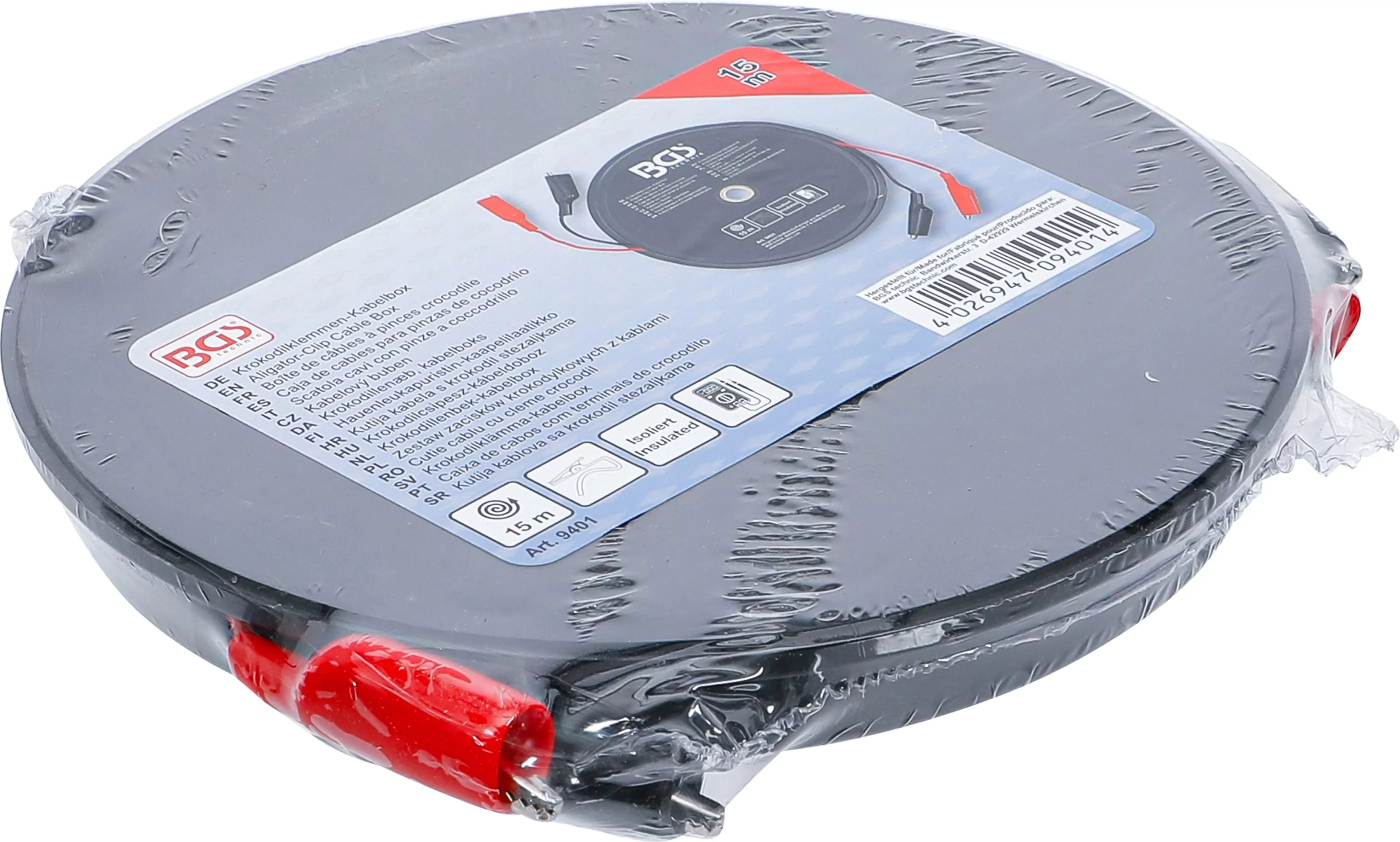 Krokodilklemmen-Kabelbox | selbstaufrollend | 15 m