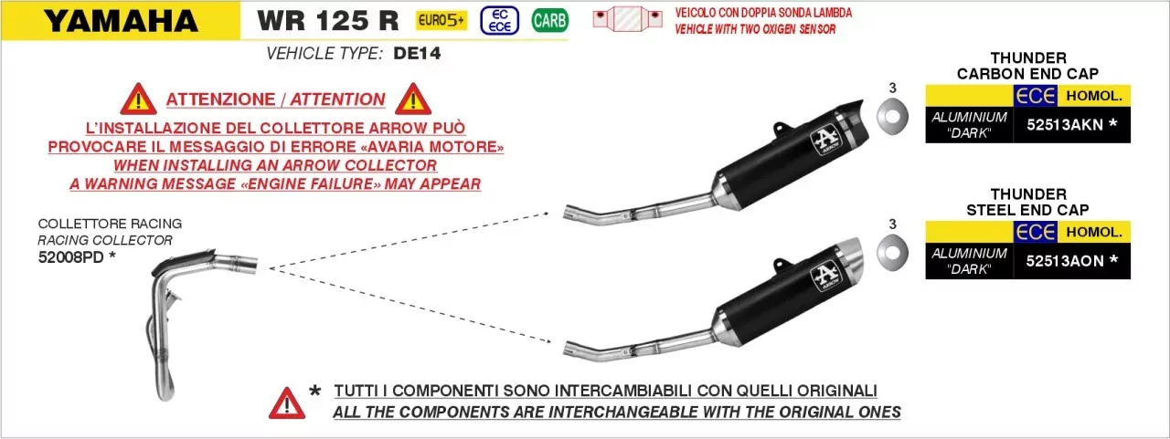 ARROW Thunder Aluminium Schwarz Mit Edelstahlendkappe Yamaha WR 125 R 2026