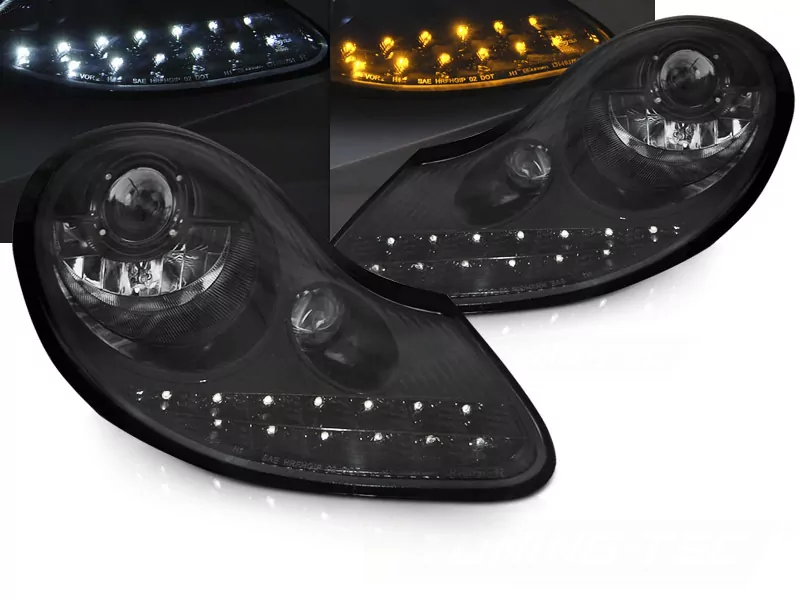 Headlights Daylight All Glossy Black Fits Porsche Boxster 96-04 /911 996