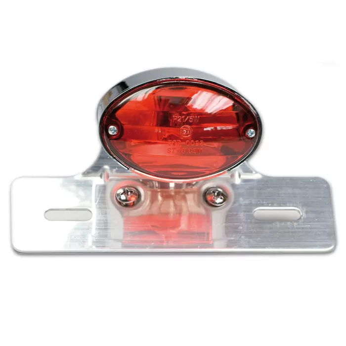 Rücklicht-cat-eye-mini, Chrom, Rotes Glas, M. Kzb, B 82 X H 50 Mm, M. Halter, E-geprüft