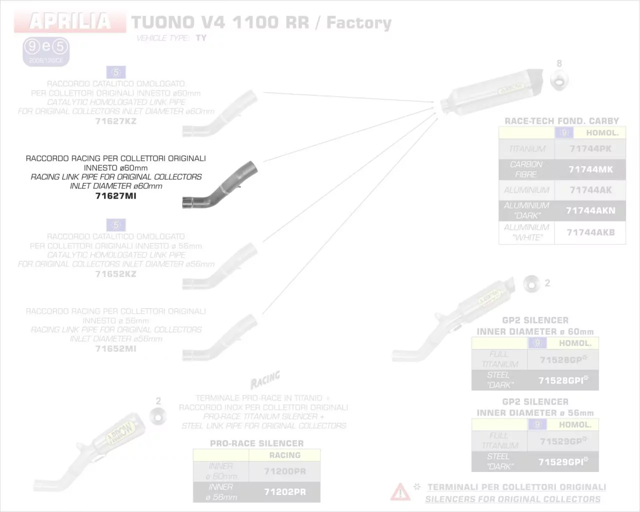 71627MI-Arrow Zwischenrohr Für Originalkrümmer Aprilia TUONO V4 1100 15-16