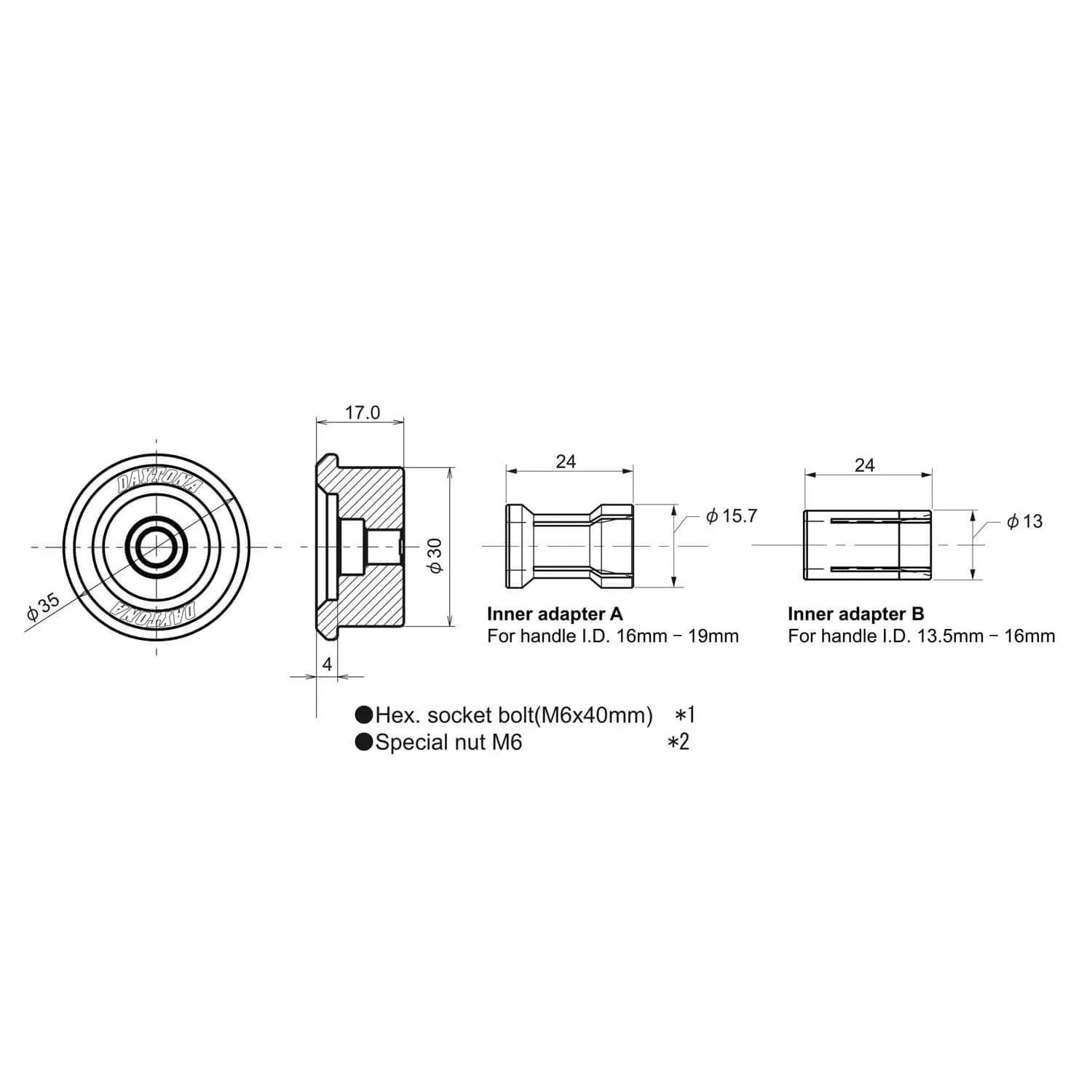 DAYTONA Lenkerendenspiegel Adapter UNIVERSAL