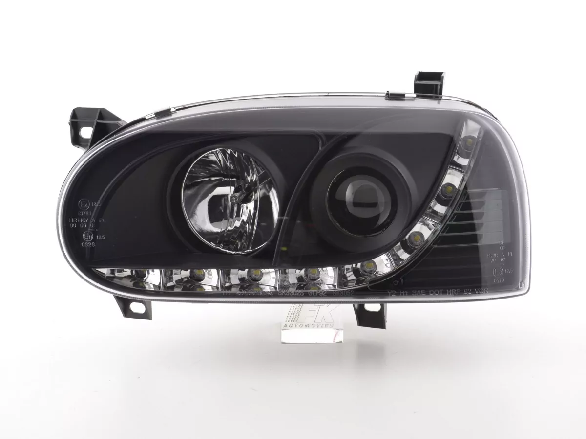 Scheinwerfer Set Daylight LED TFL-Optik VW Golf 3 Typ 1HXO 1EXO Bj. 91-97 schwarz
