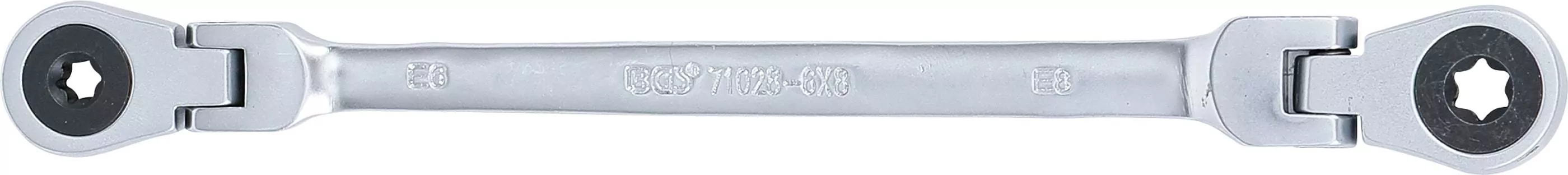 Doppel-Ratschen-Ringschlüssel | abwinkelbar | mit E-Profil Ringköpfen | SW E6 x E8