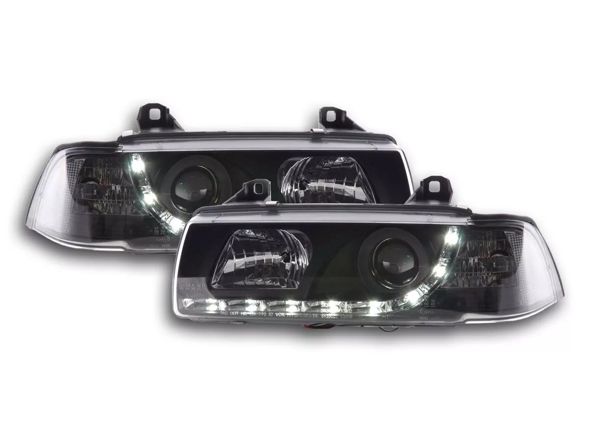 Scheinwerfer Set Daylight LED Tagfahrlicht BMW 3er E36 Limo/Touring schwarz für Rechtslenker