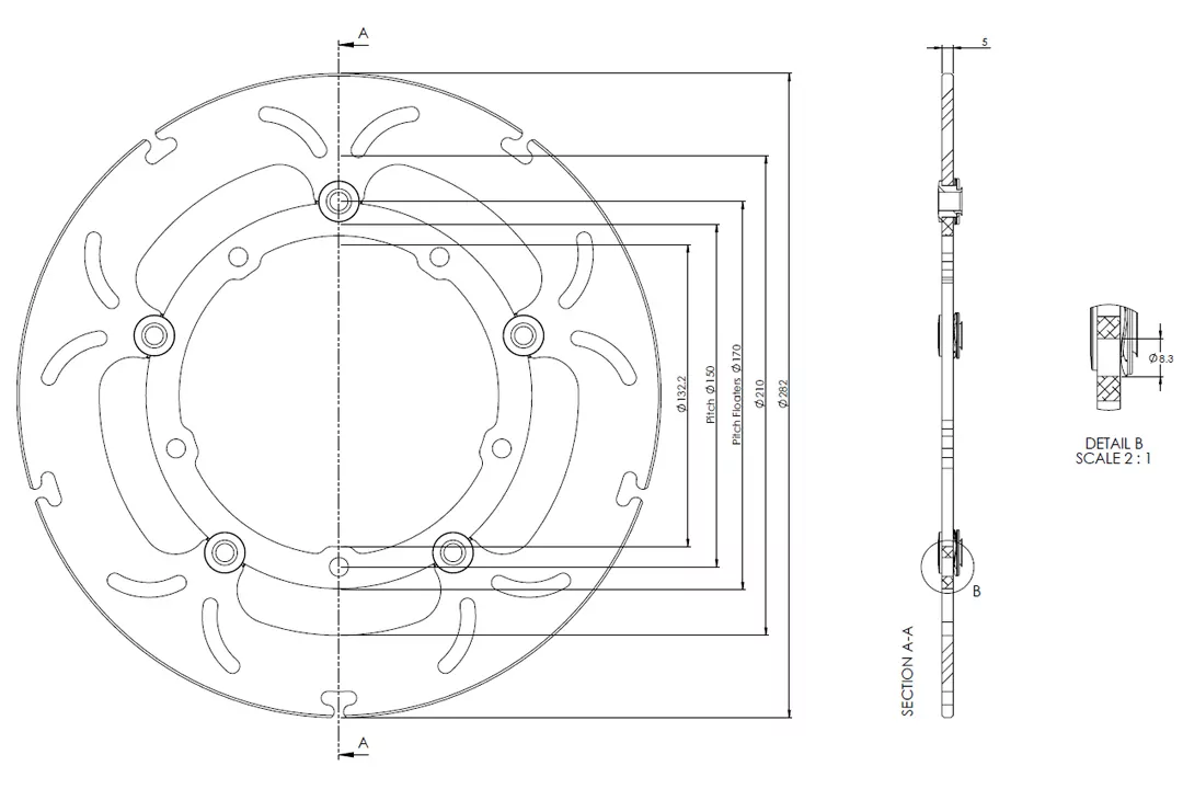 alpha Technik Bremsscheibe Omega-Design ABD33 vorne für Yamaha MT07 / Tracer Tenere 700 XSR 700 Tracer 700