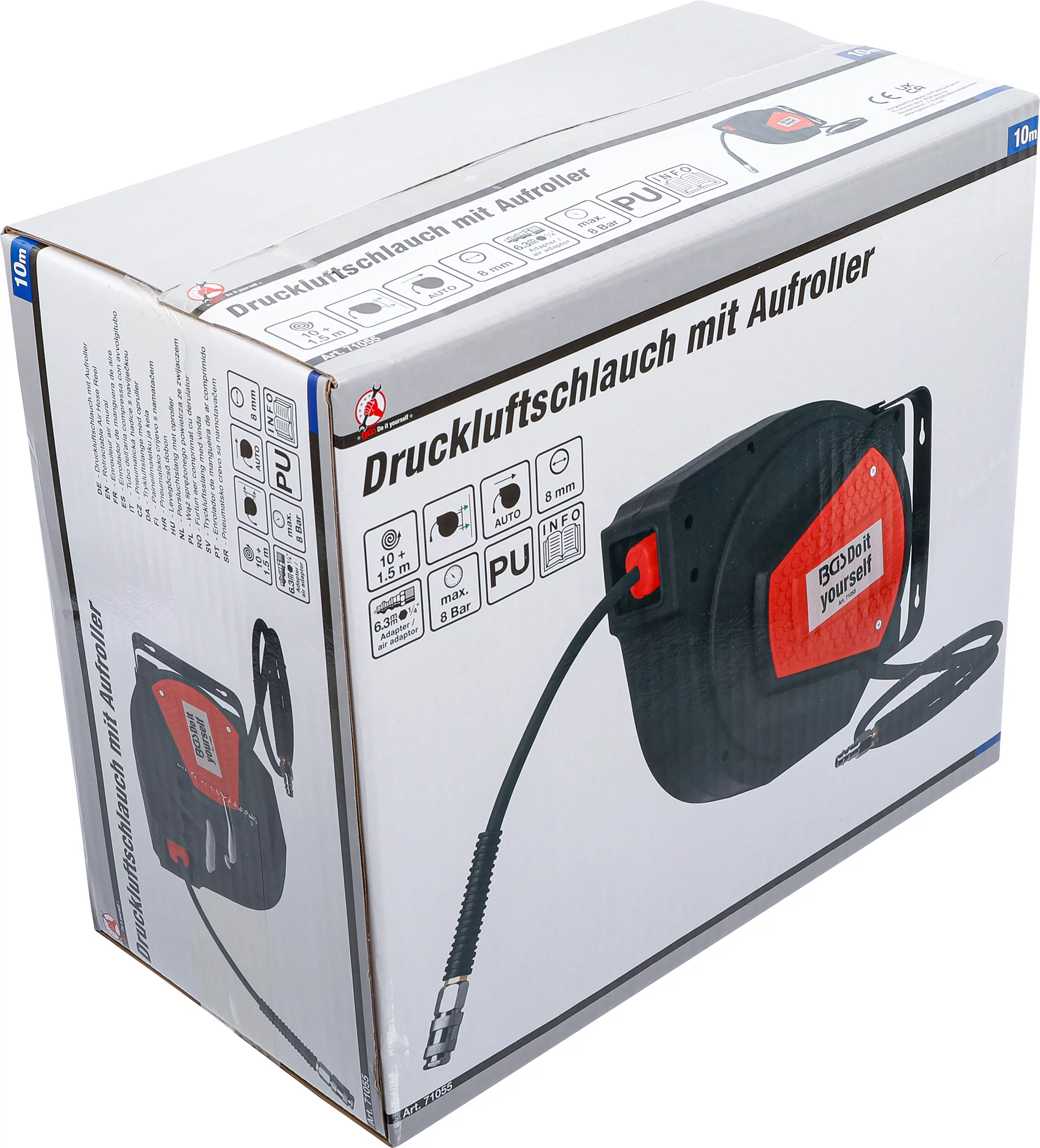 Druckluftschlauch mit Aufroller | automatisch | 10 m + 1,5 m