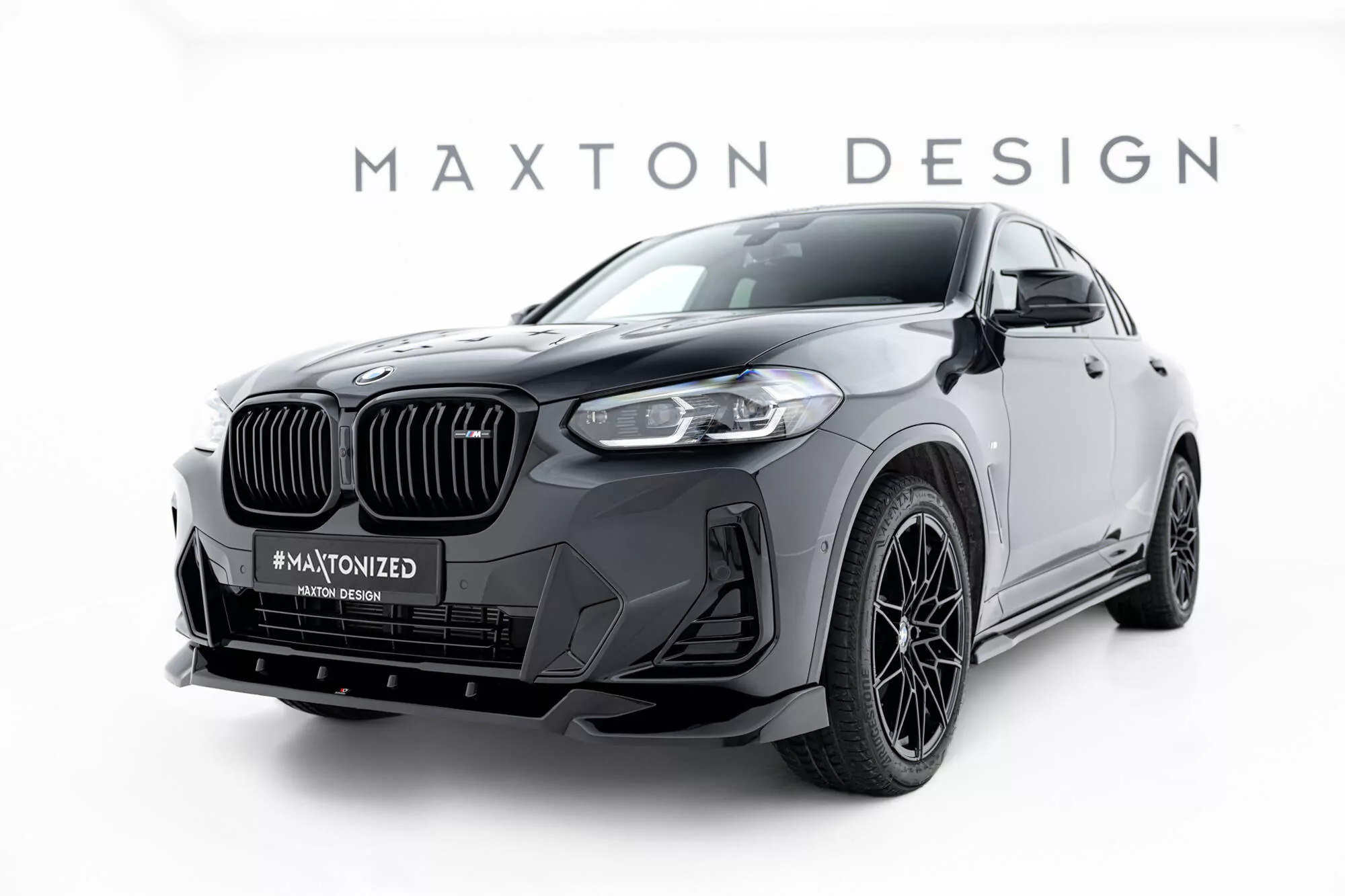 Front Ansatz V.2 Für BMW X4 M-Paket G02 Facelift Schwarz Hochglanz