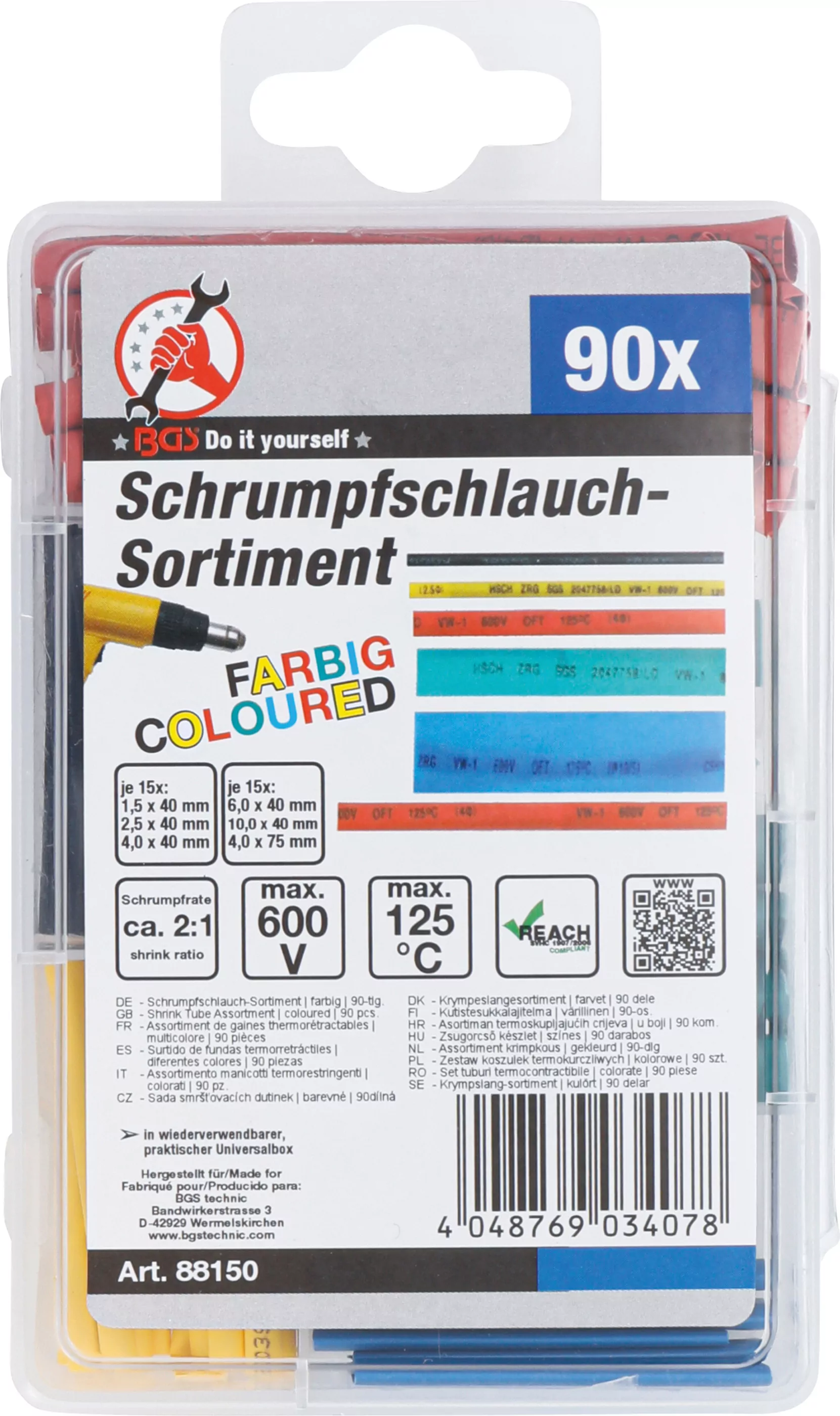 Schrumpfschlauch-Sortiment | farbig | 90-tlg.