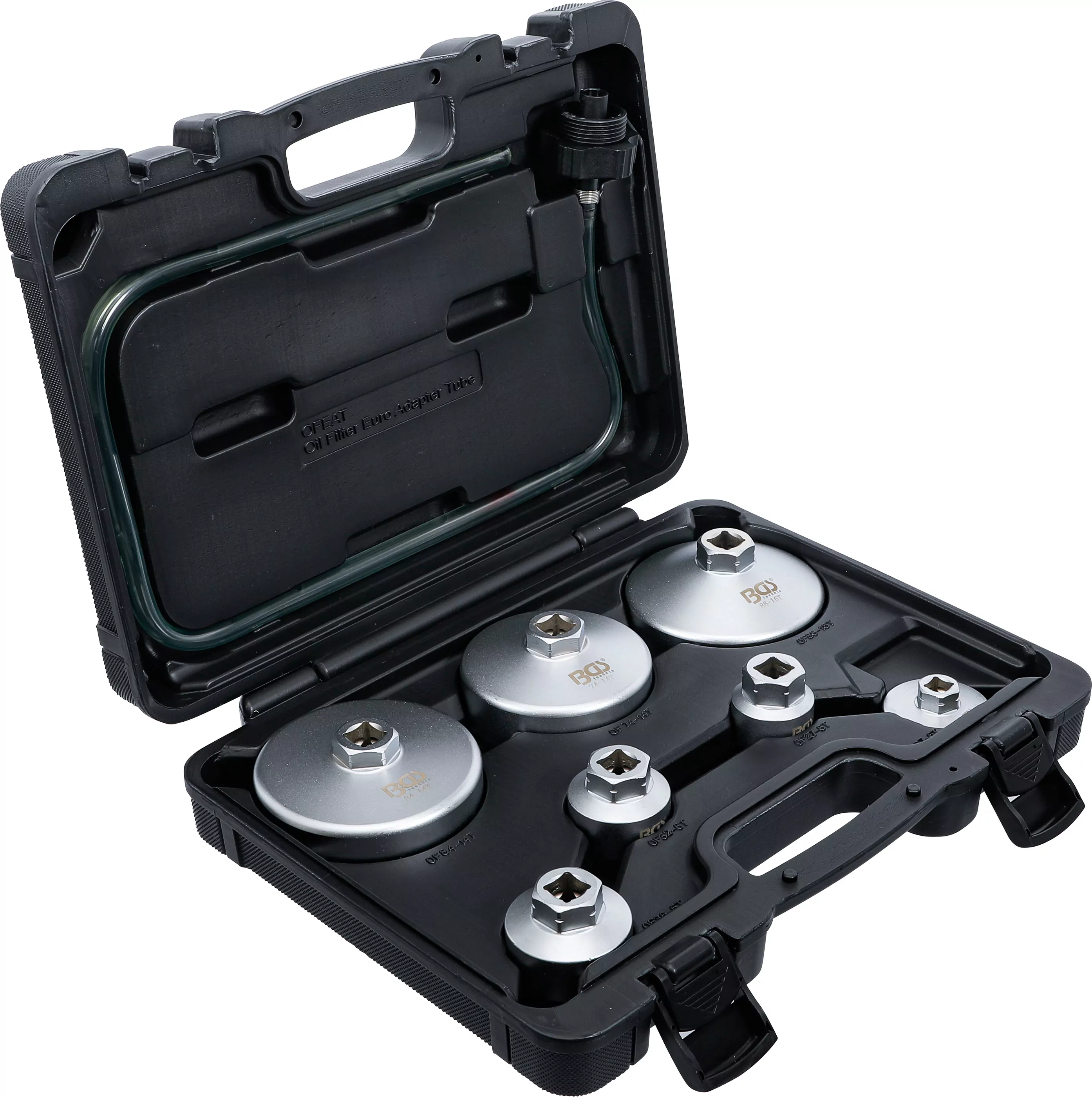 Ölfilterschlüssel-Satz | mit Ölfilter-Ablassschlauch | für VAG, BMW, Citroën, Peugeot, Ford, Mercedes-Benz, Opel, Volvo | 8-tlg.