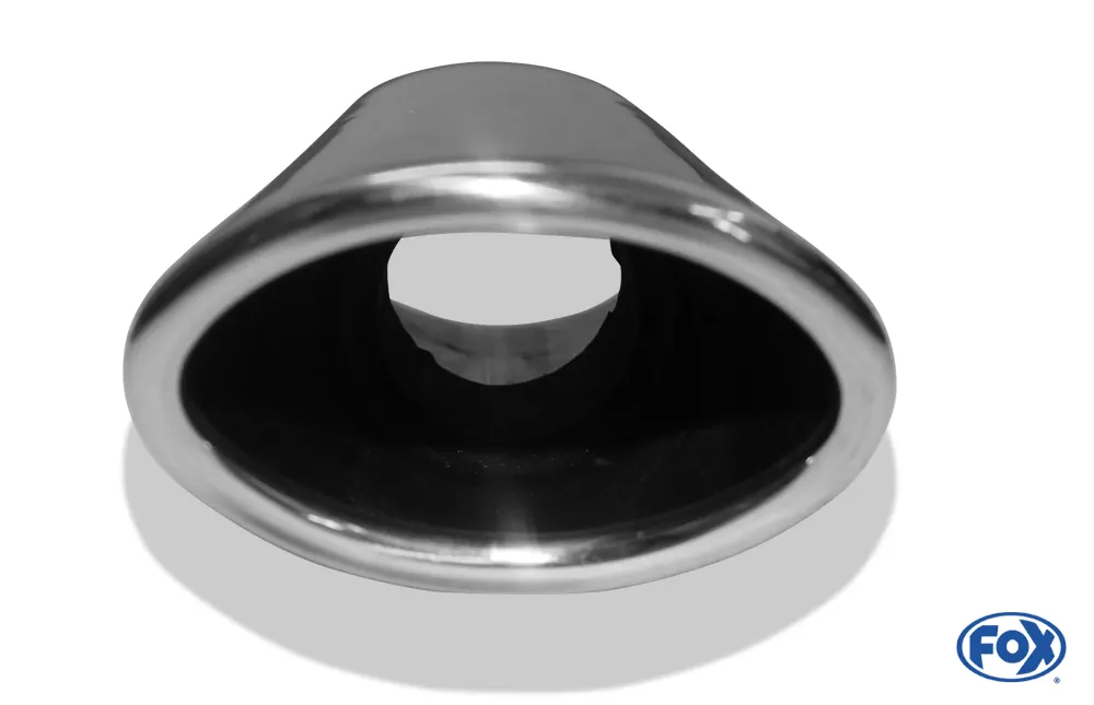 Anschweißendrohr Typ 44  86x54 mm / Gesamtlänge: 200 mm  - oval / eingerollt / 29° abgeschrägt / mit lang gezogener Tulpe (Länge ca. 110mm)