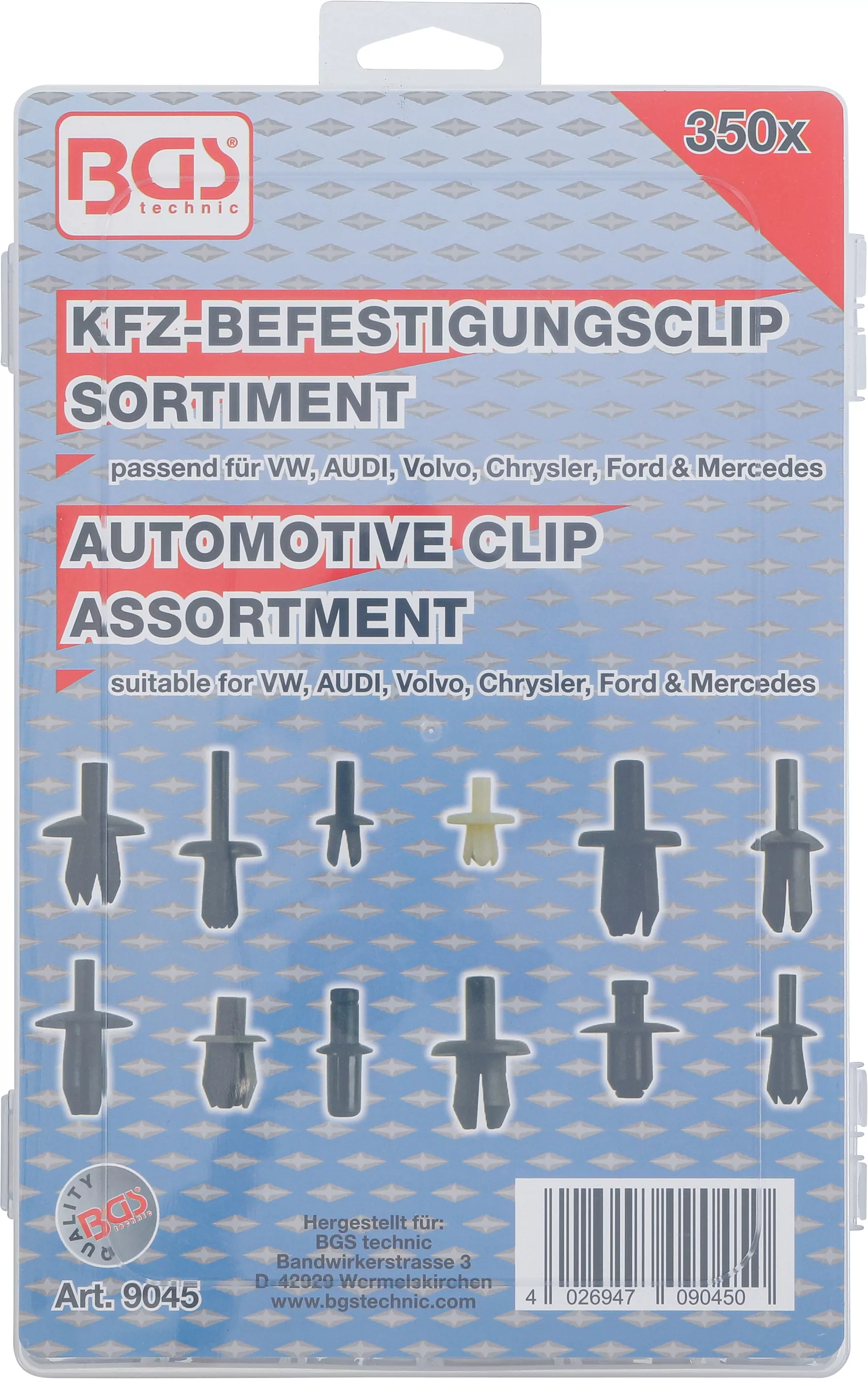 Kfz-Befestigungsclip-Sortiment für VW, Audi, Volvo, Chrysler, Ford, Mercedes-Benz | 350-tlg.