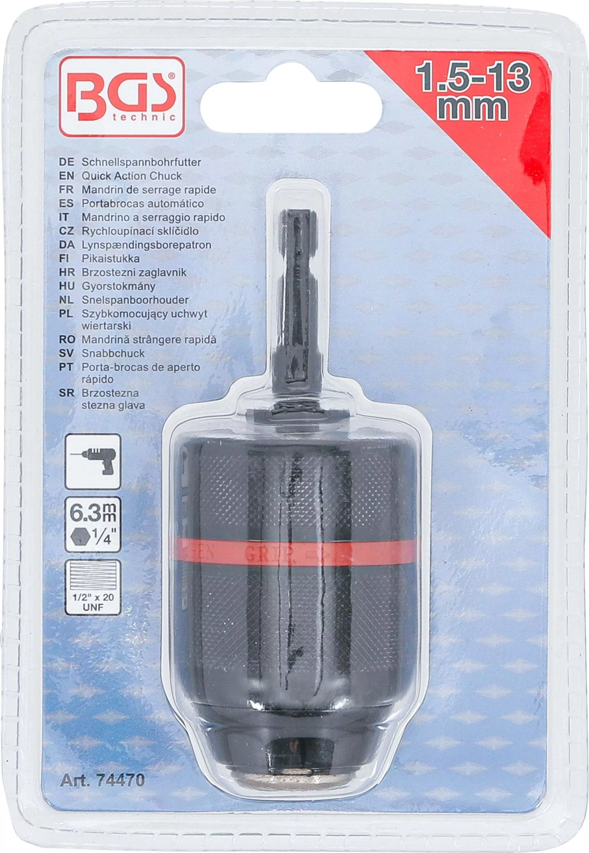 Schnellspannbohrfutter | Metallausführung | Antrieb Außensechskant 6,3 mm (1/4") x 20 UNF | 1,5 - 13 mm