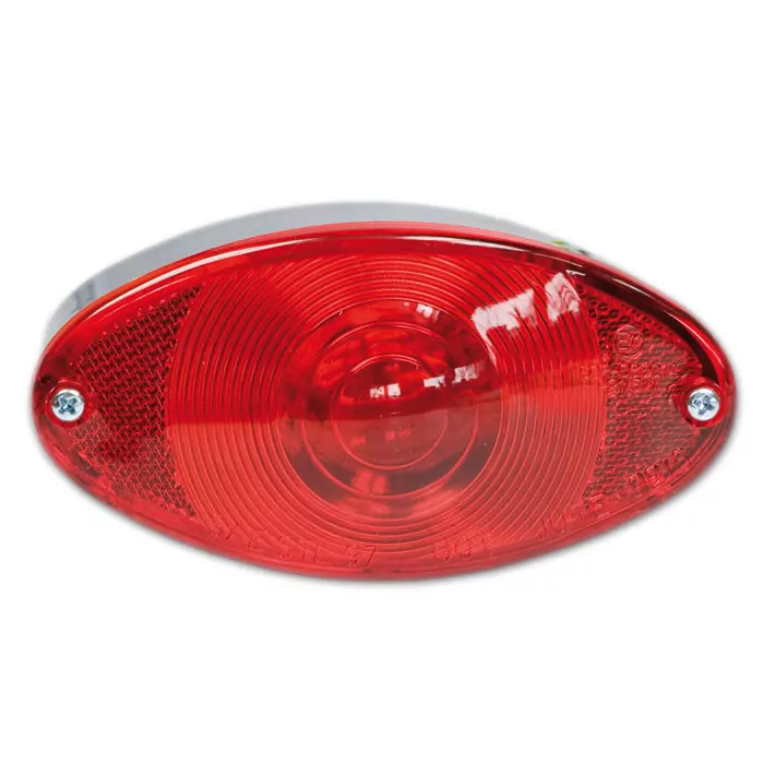 Rücklicht "Cat-Eye" | chrom | rotes Glas  B 128 x H 64 mm | E-geprüft | mit KZB